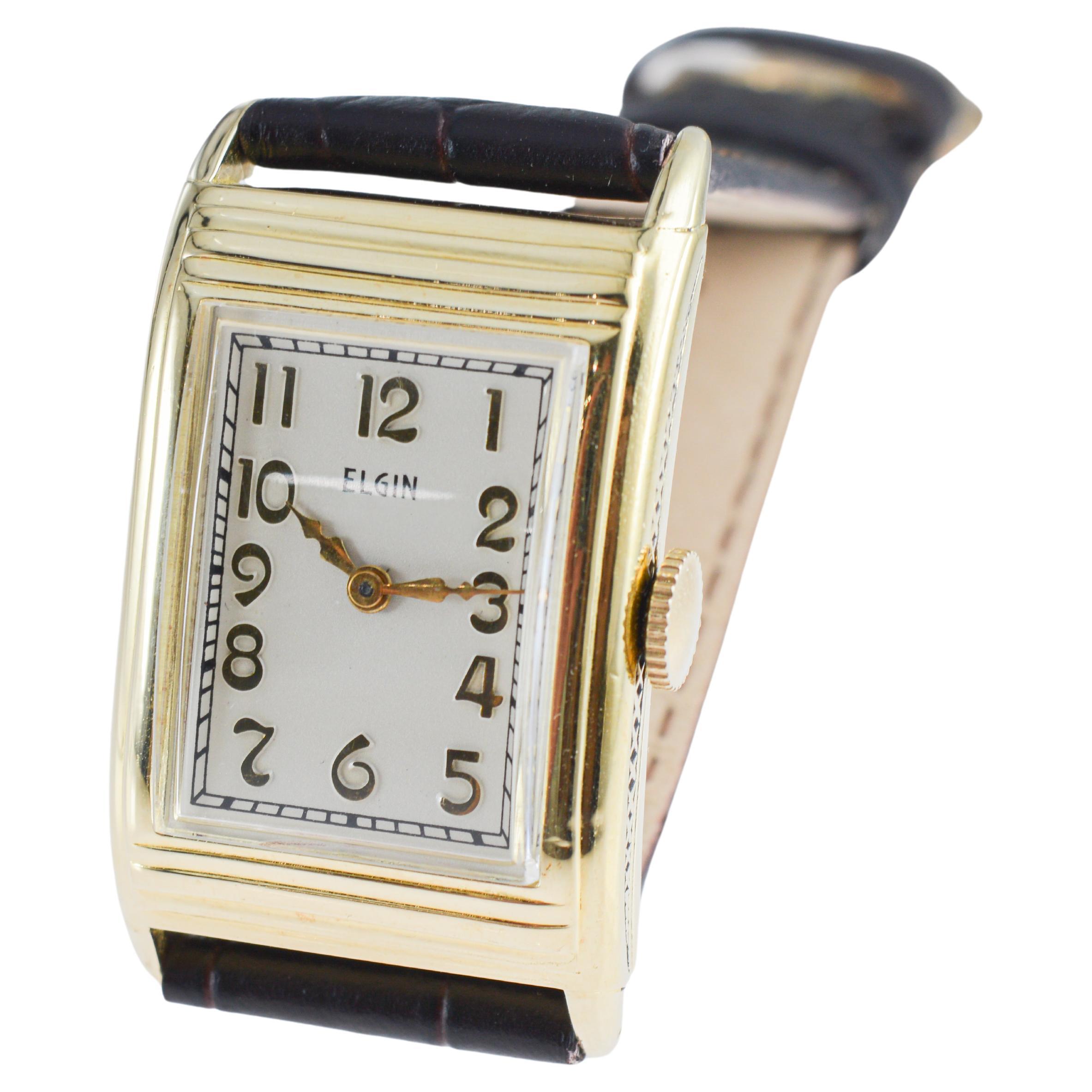 Elgin Yellow Gold Filled Art Deco Watch circa, 1933 Original Flawless Dial im Angebot 5