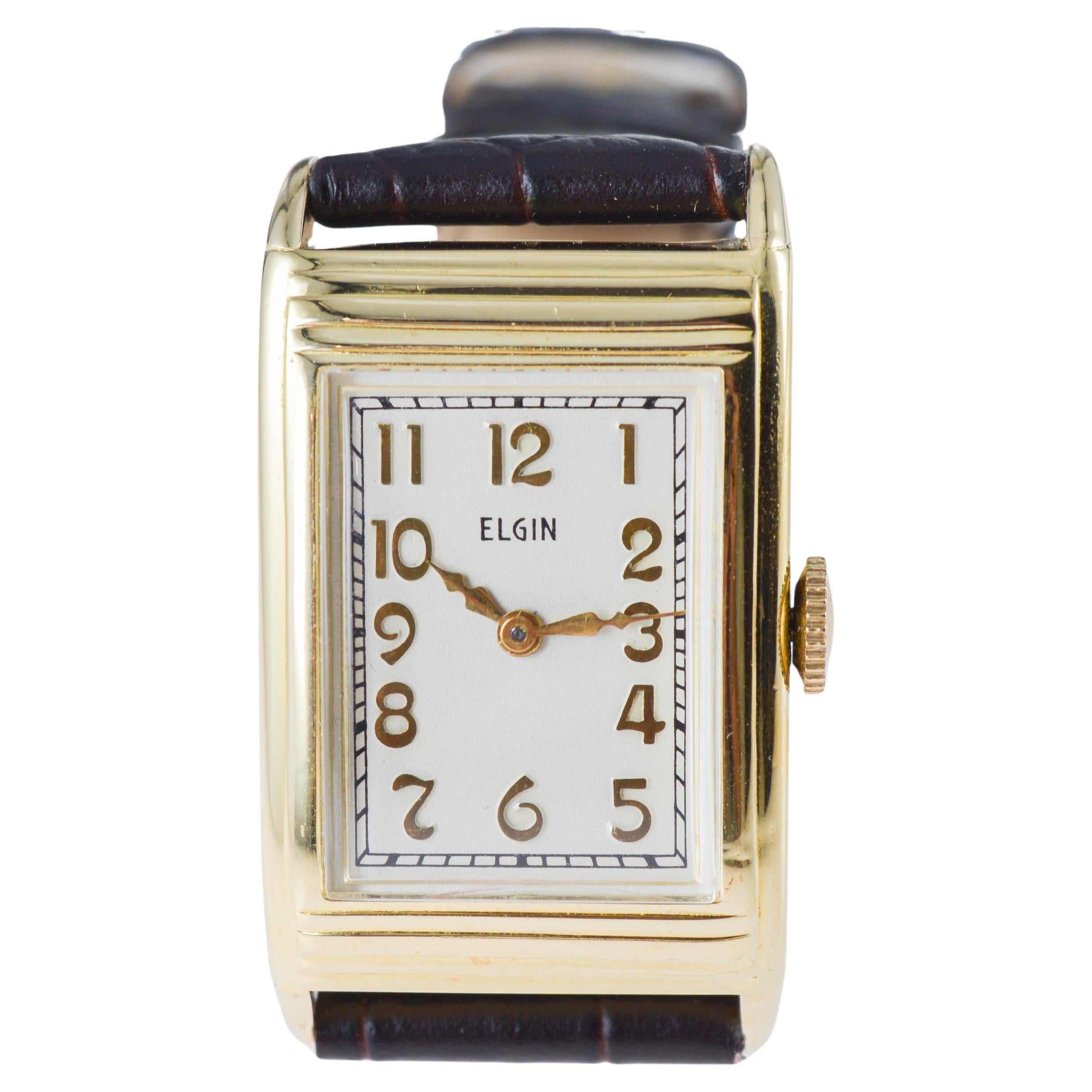 Elgin Yellow Gold Filled Art Deco Watch circa, 1933 Original Flawless Dial im Angebot 4