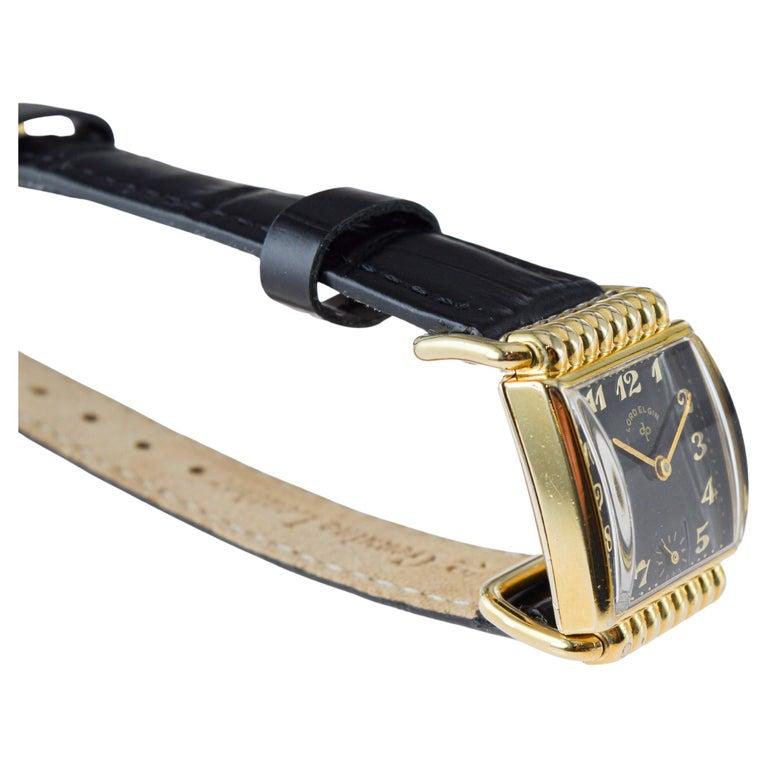 Elgin Yellow Gold Filled Art Deco Watch circa 1940's Articulated Lugs For Sale 6