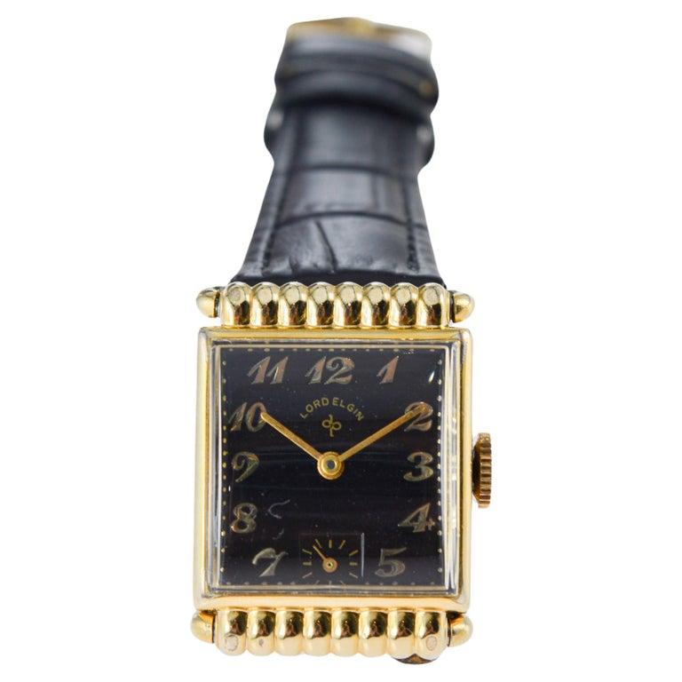 Elgin Yellow Gold Filled Art Deco Watch circa 1940's Articulated Lugs For Sale 7