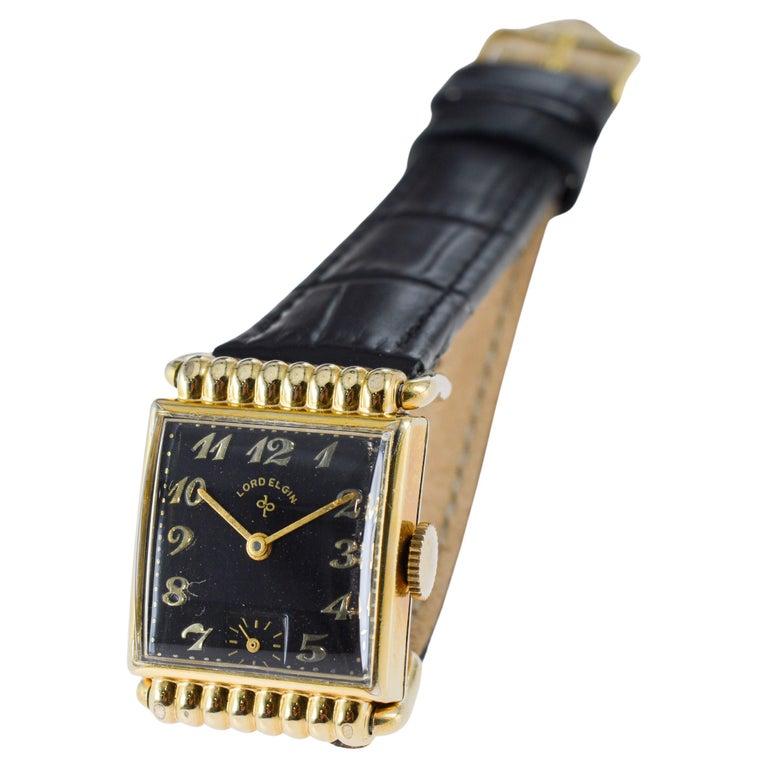 Elgin Yellow Gold Filled Art Deco Watch circa 1940's Articulated Lugs For Sale 8