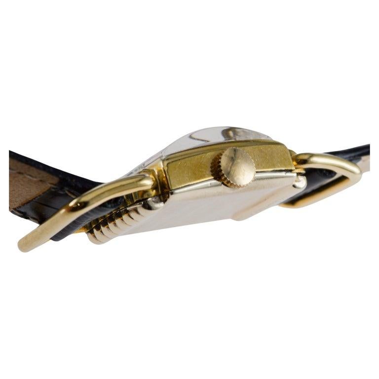 Elgin Yellow Gold Filled Art Deco Watch circa 1940's Articulated Lugs For Sale 9
