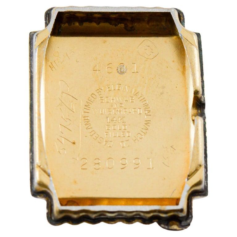Elgin Yellow Gold Filled Art Deco Watch circa 1940's Articulated Lugs For Sale 10