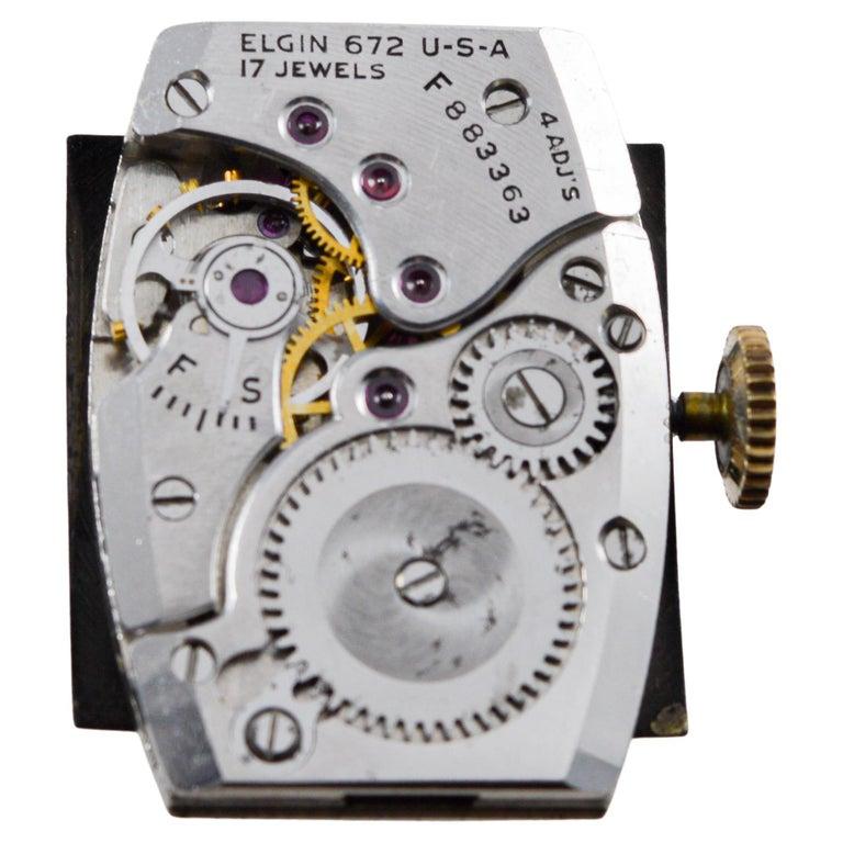 Elgin Yellow Gold Filled Art Deco Watch circa 1940's Articulated Lugs For Sale 11