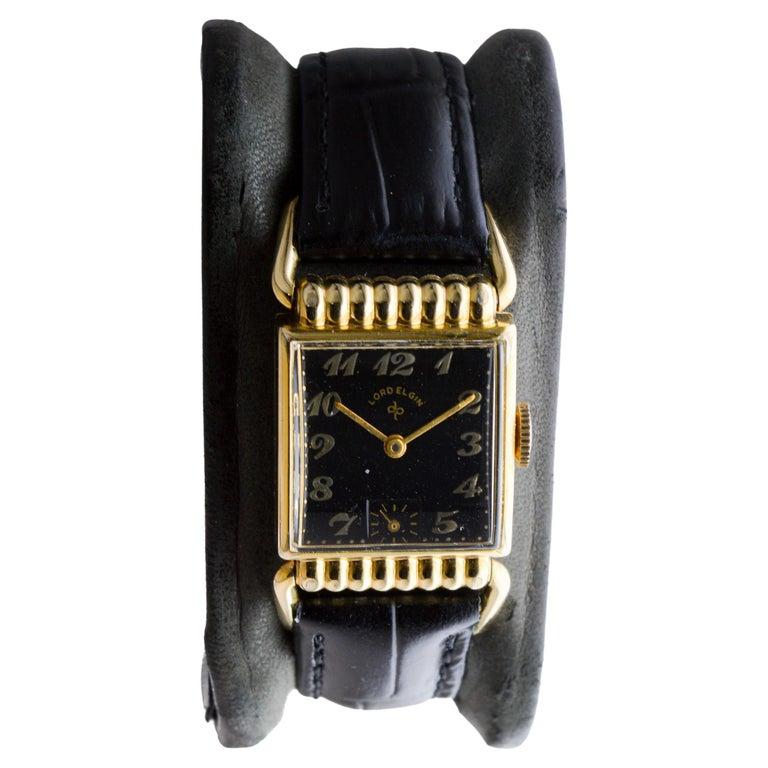 Women's or Men's Elgin Yellow Gold Filled Art Deco Watch circa 1940's Articulated Lugs For Sale