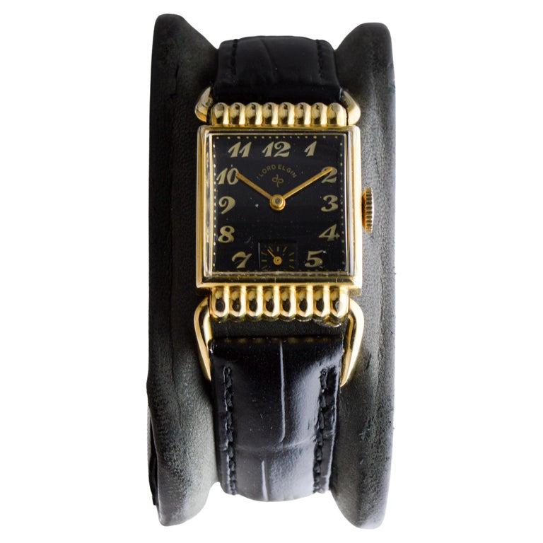 Elgin Yellow Gold Filled Art Deco Watch circa 1940's Articulated Lugs For Sale 1
