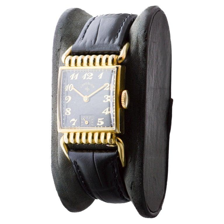 Elgin Yellow Gold Filled Art Deco Watch circa 1940's Articulated Lugs For Sale 2