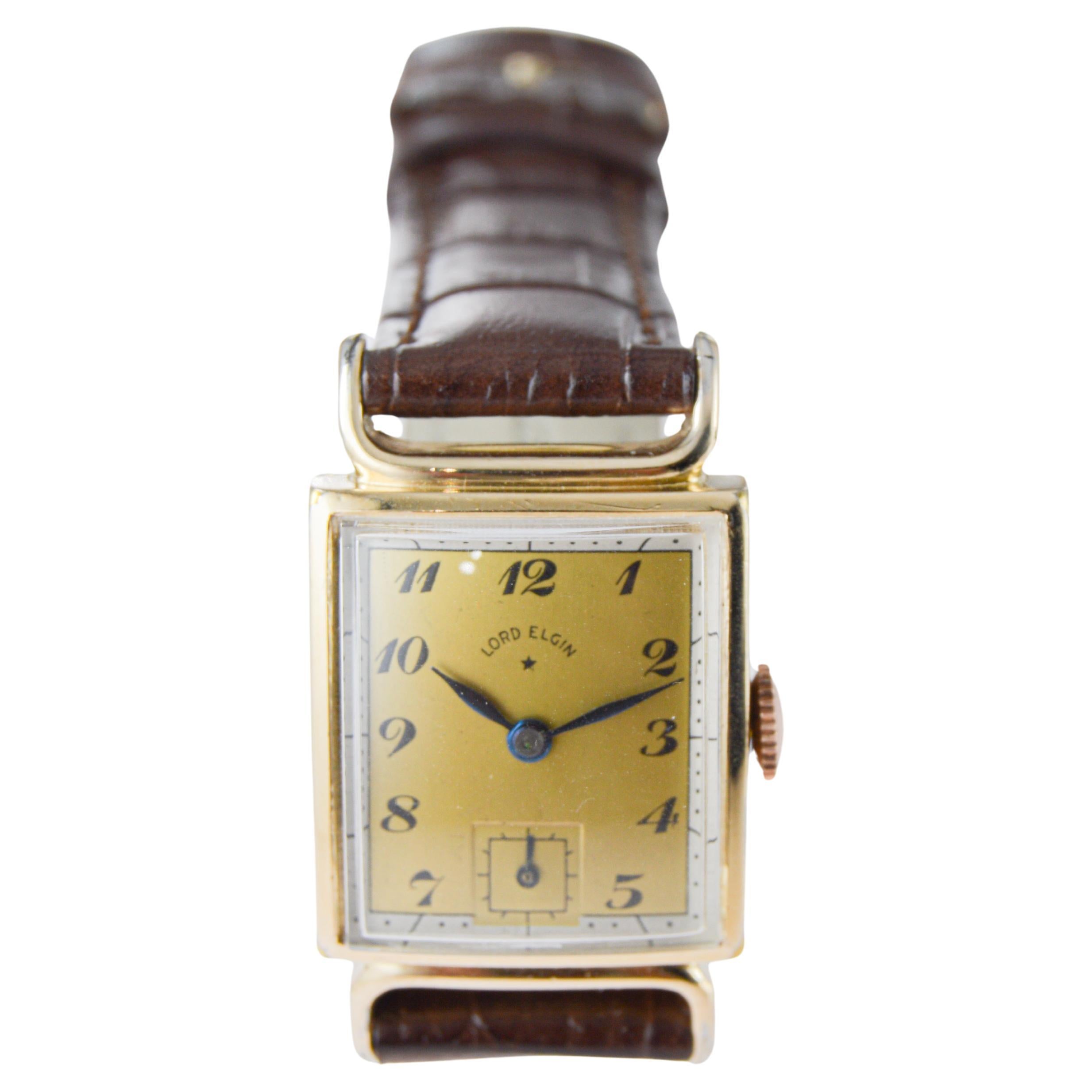 Elgin Yellow Gold Filled Art Deco Watch circa 1940s Flawless Original Dial For Sale 6
