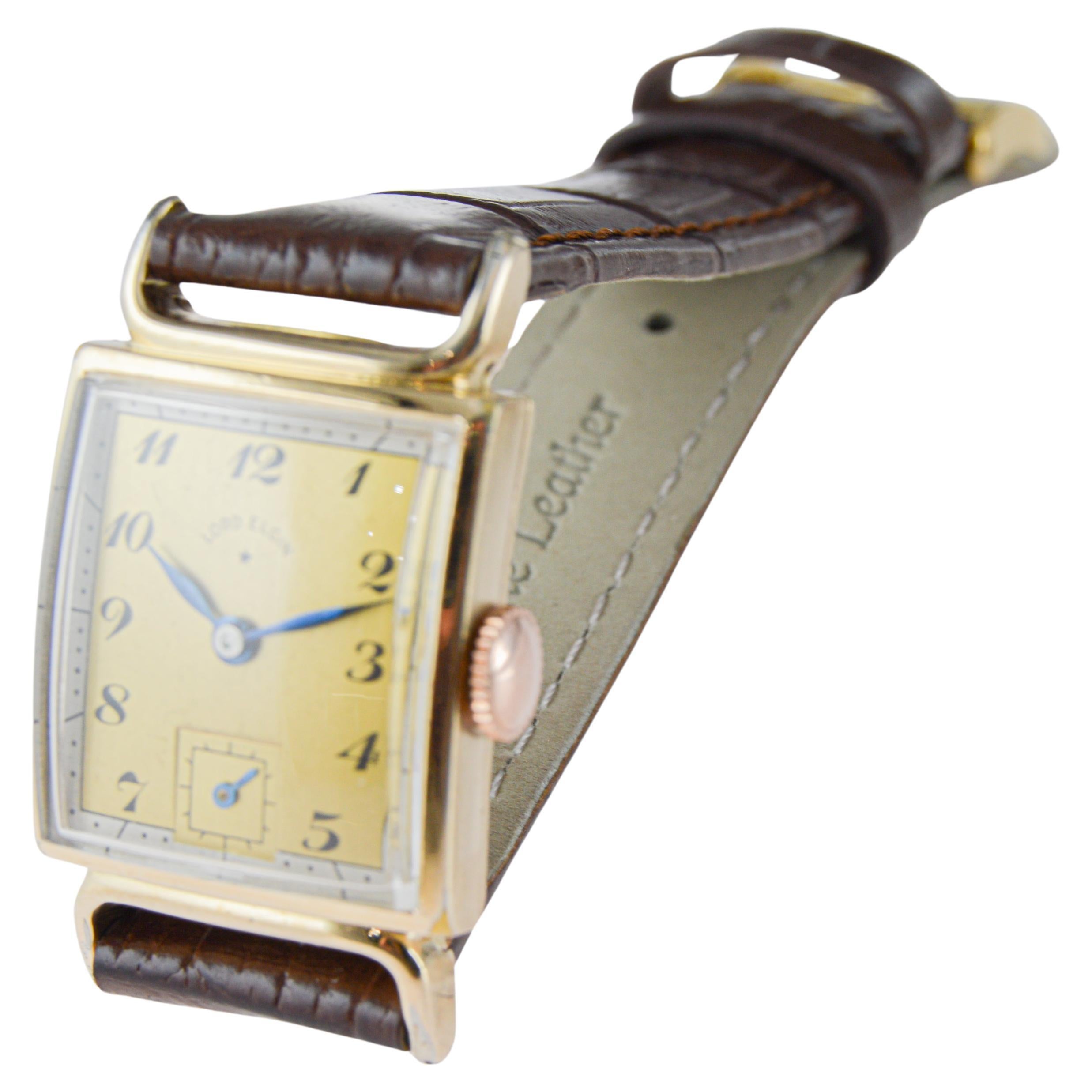 Elgin Yellow Gold Filled Art Deco Watch circa 1940s Flawless Original Dial For Sale 7