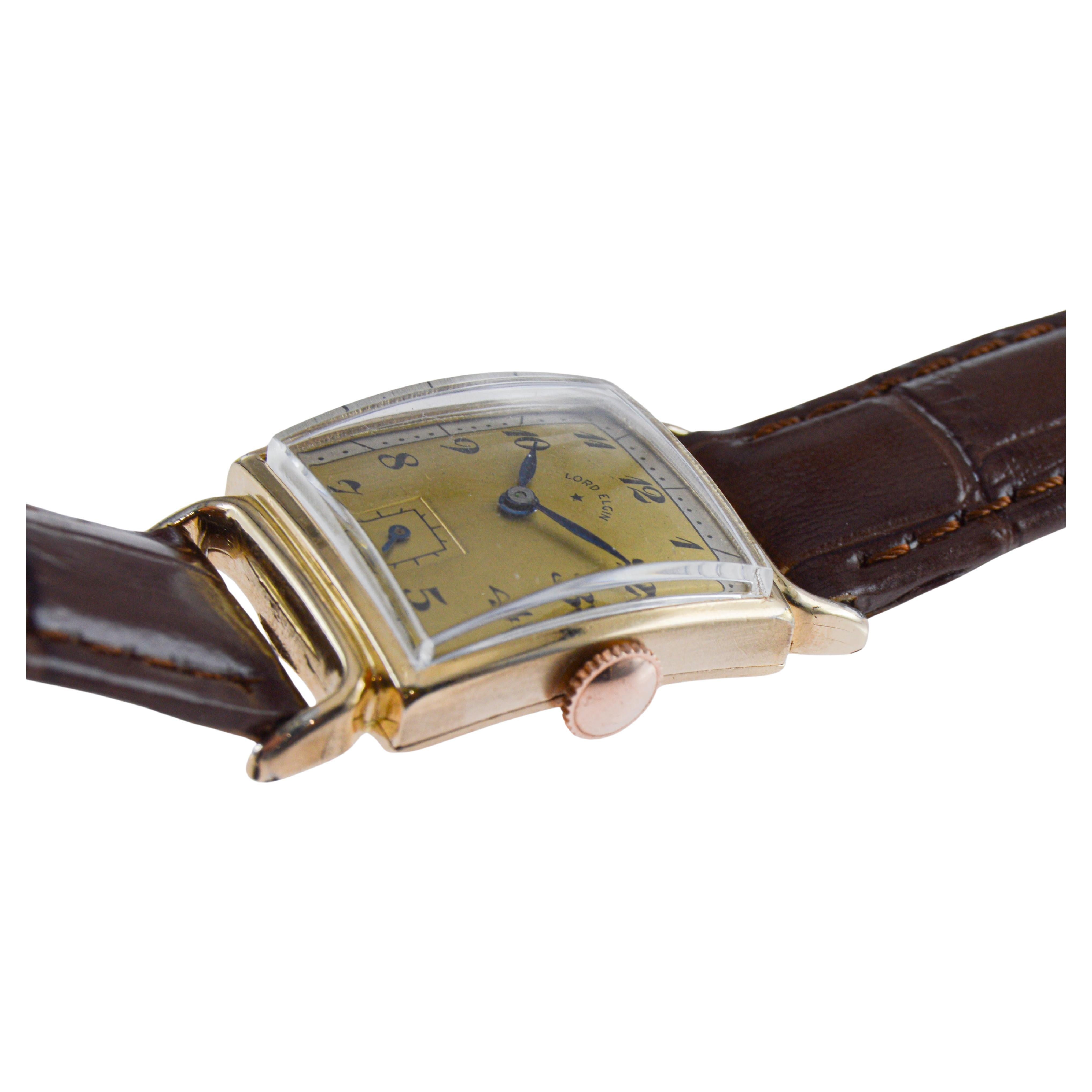 Elgin Yellow Gold Filled Art Deco Watch circa 1940s Flawless Original Dial For Sale 8