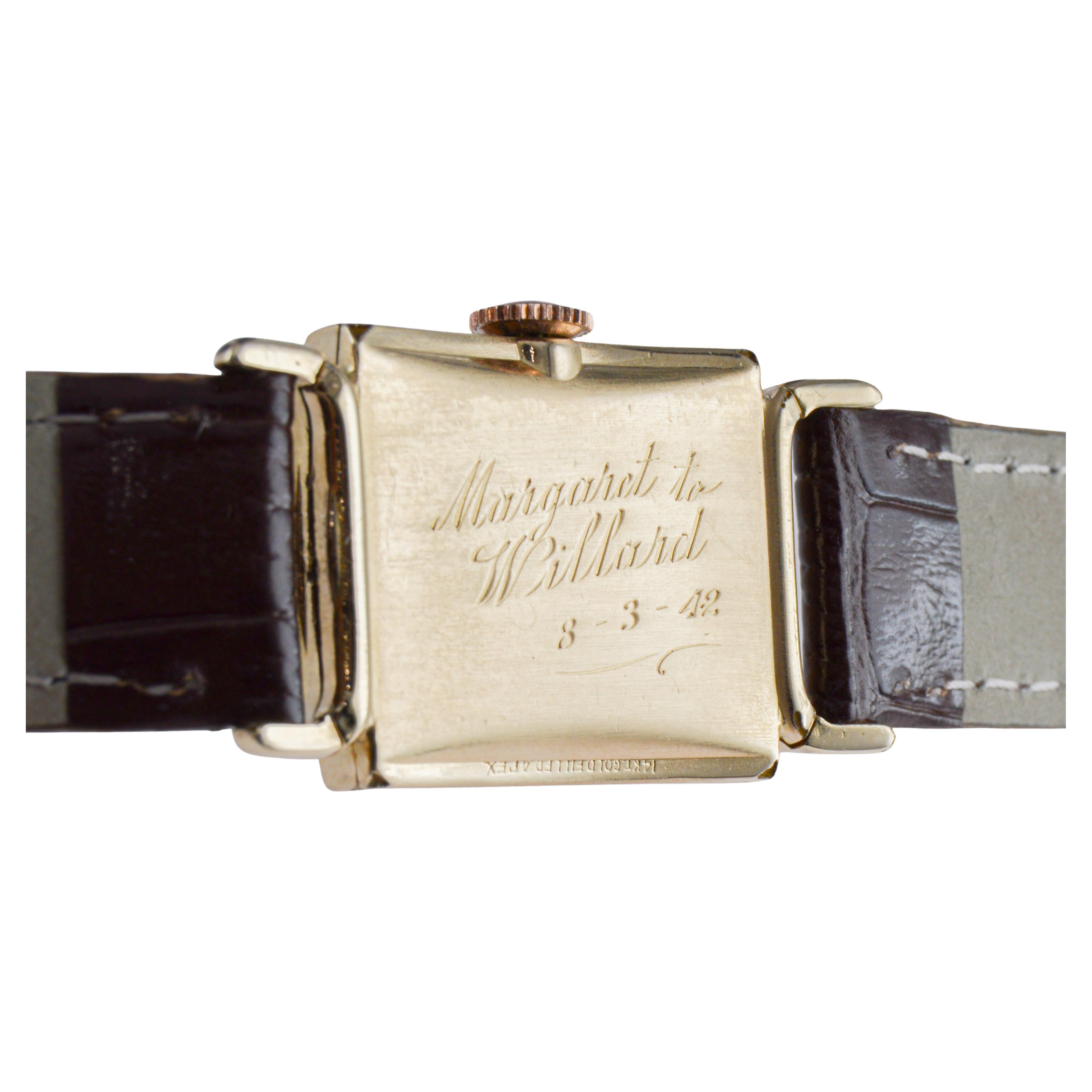 Elgin Yellow Gold Filled Art Deco Watch circa 1940s Flawless Original Dial For Sale 9