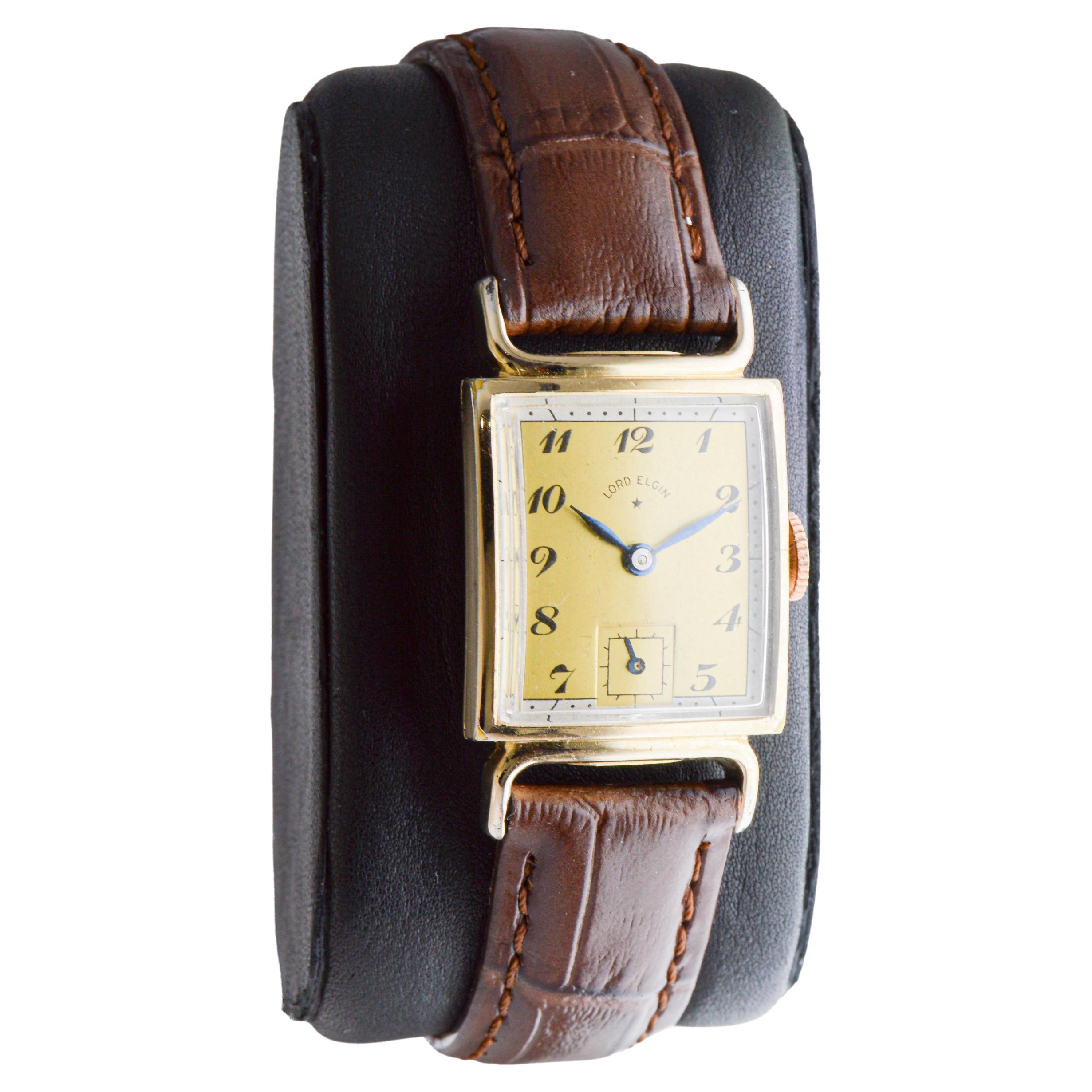 Elgin Yellow Gold Filled Art Deco Watch circa 1940s Flawless Original Dial In Excellent Condition For Sale In Long Beach, CA