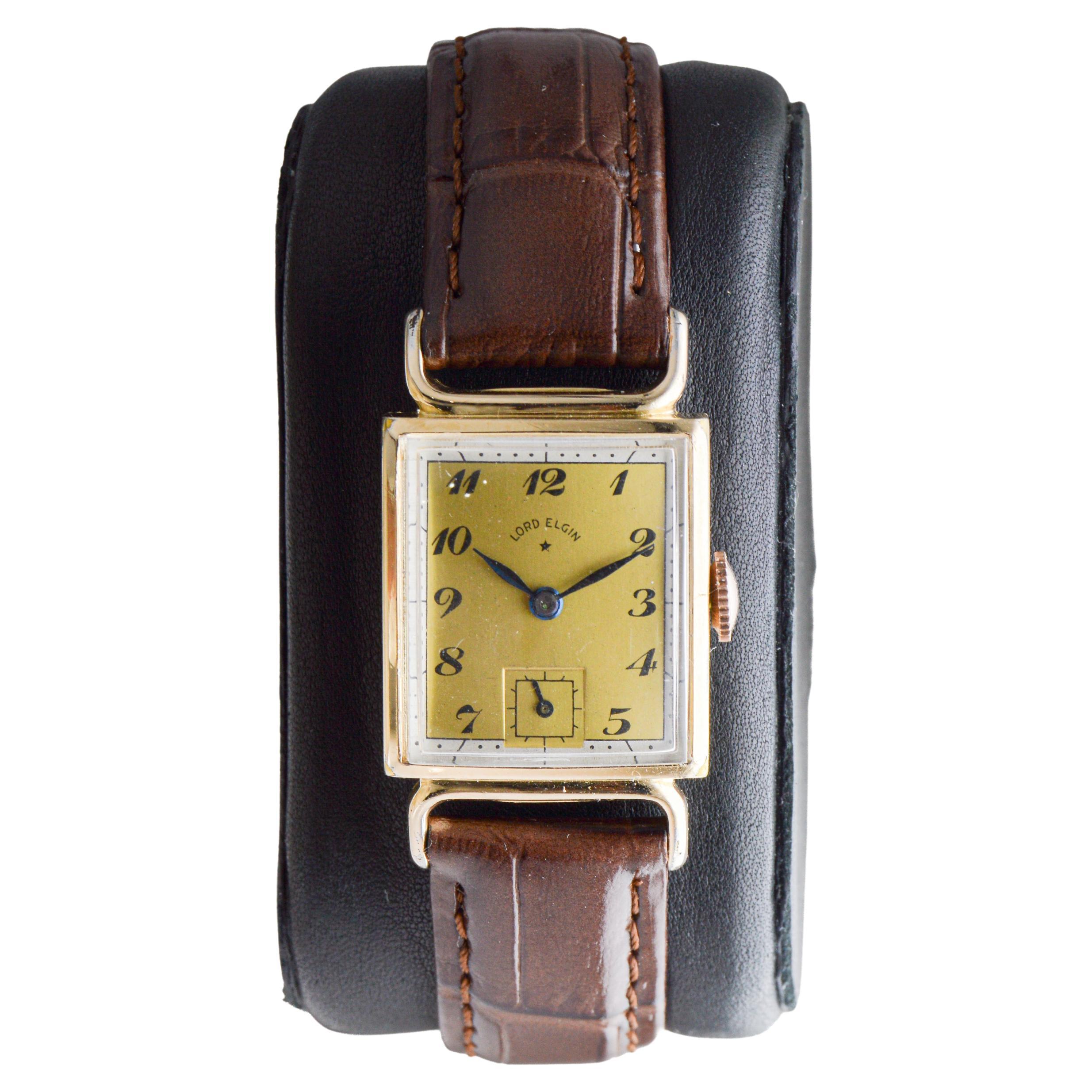 Elgin Yellow Gold Filled Art Deco Watch circa 1940s Flawless Original Dial For Sale 1