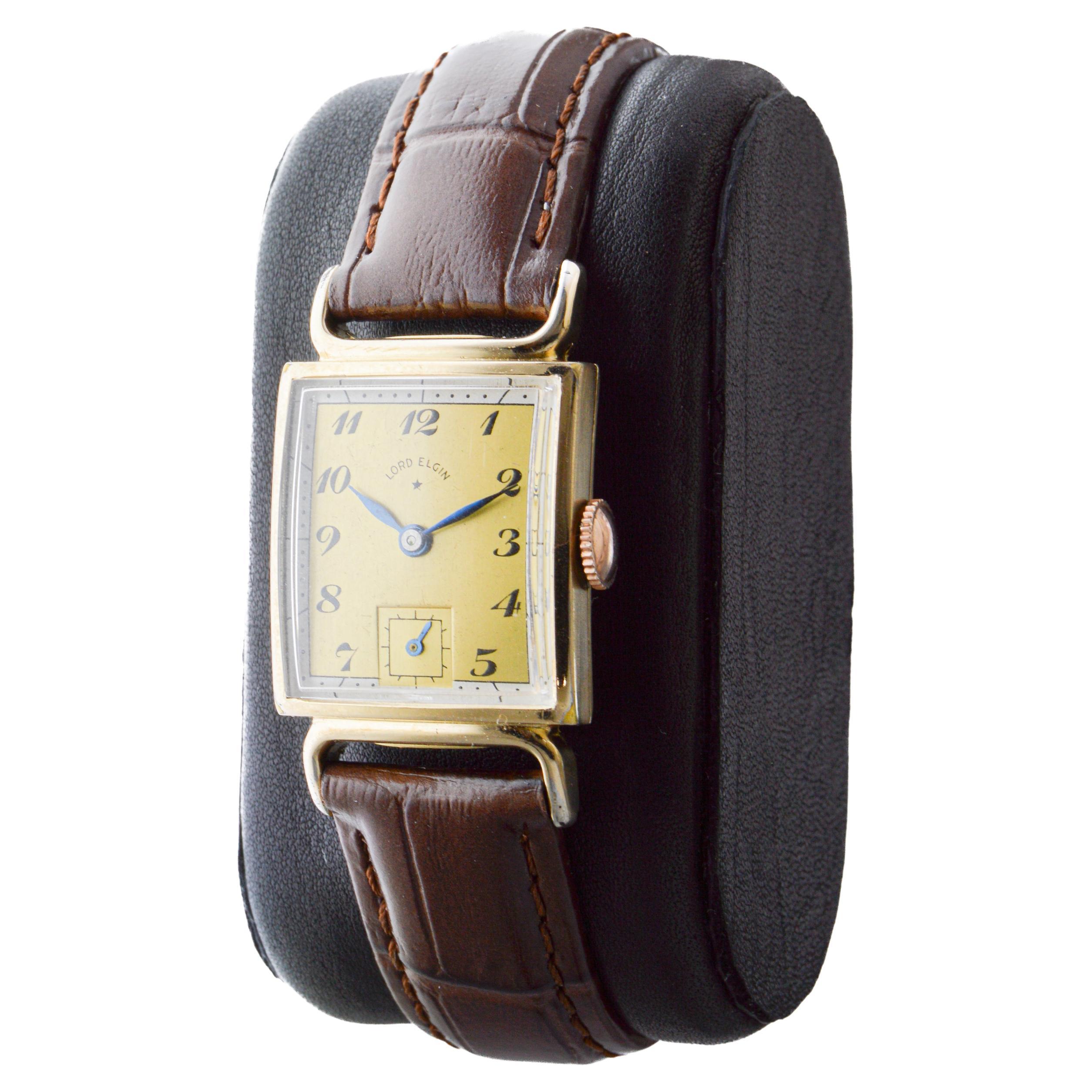 Elgin Yellow Gold Filled Art Deco Watch circa 1940s Flawless Original Dial For Sale 2