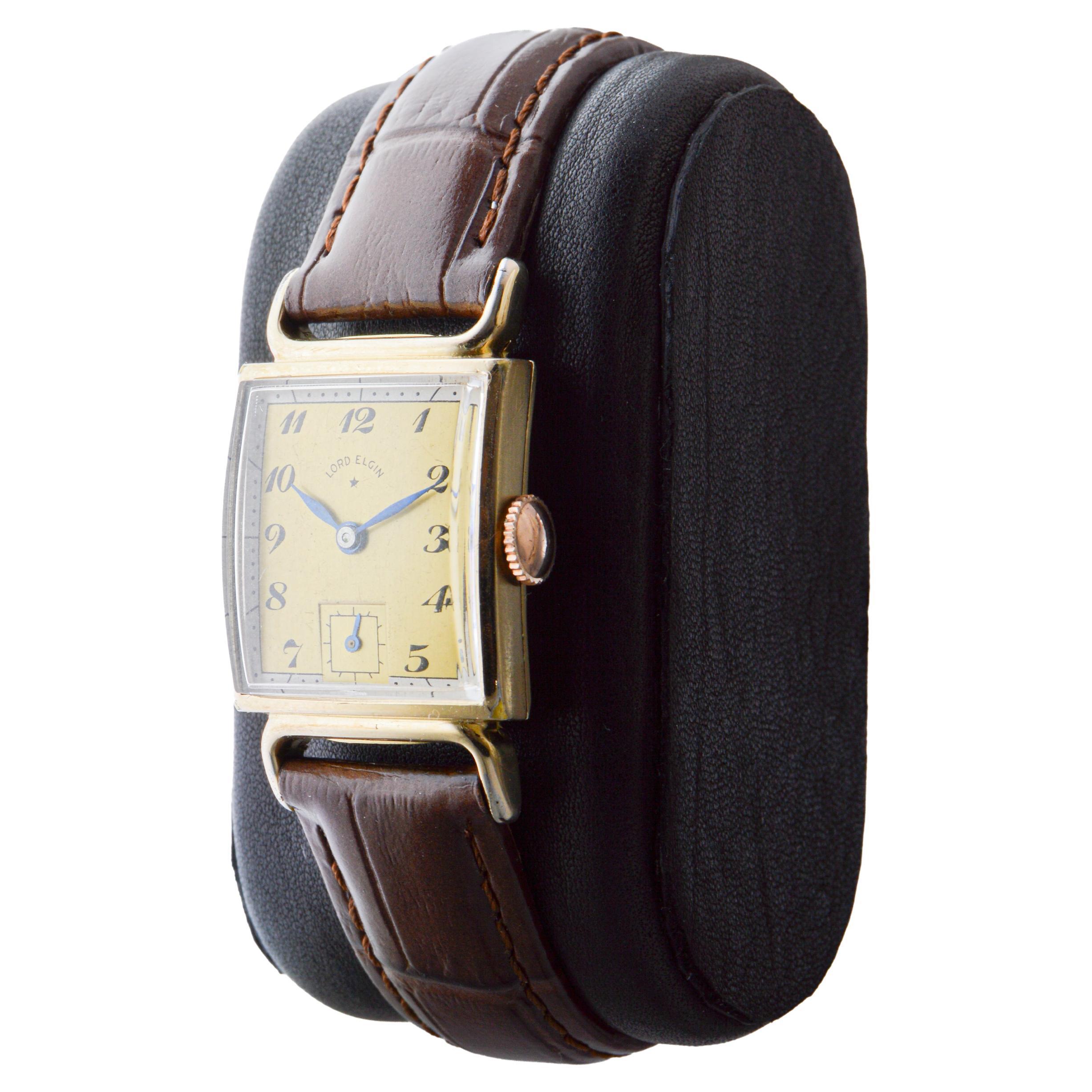 Elgin Yellow Gold Filled Art Deco Watch circa 1940s Flawless Original Dial For Sale 3