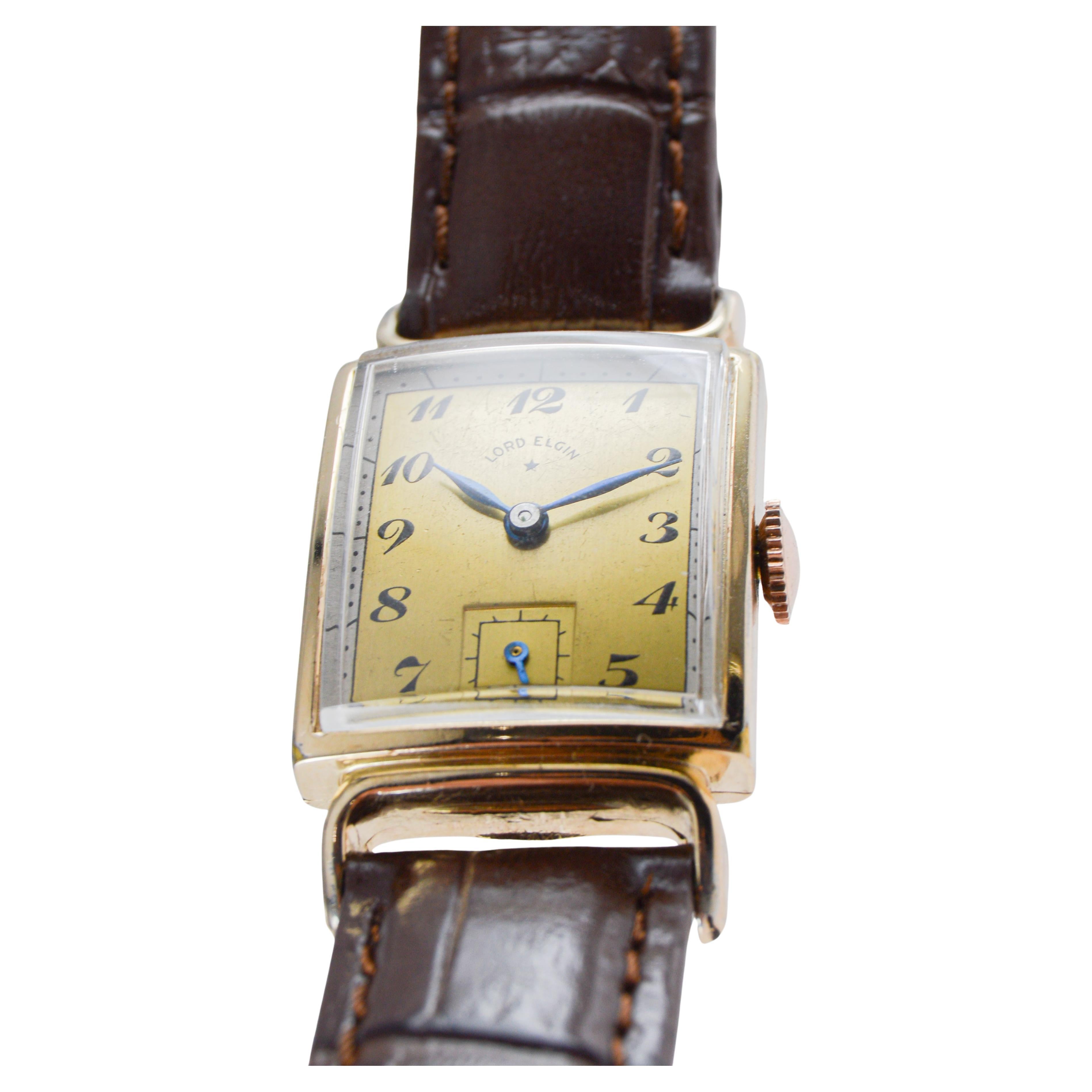 Elgin Yellow Gold Filled Art Deco Watch circa 1940s Flawless Original Dial For Sale 4