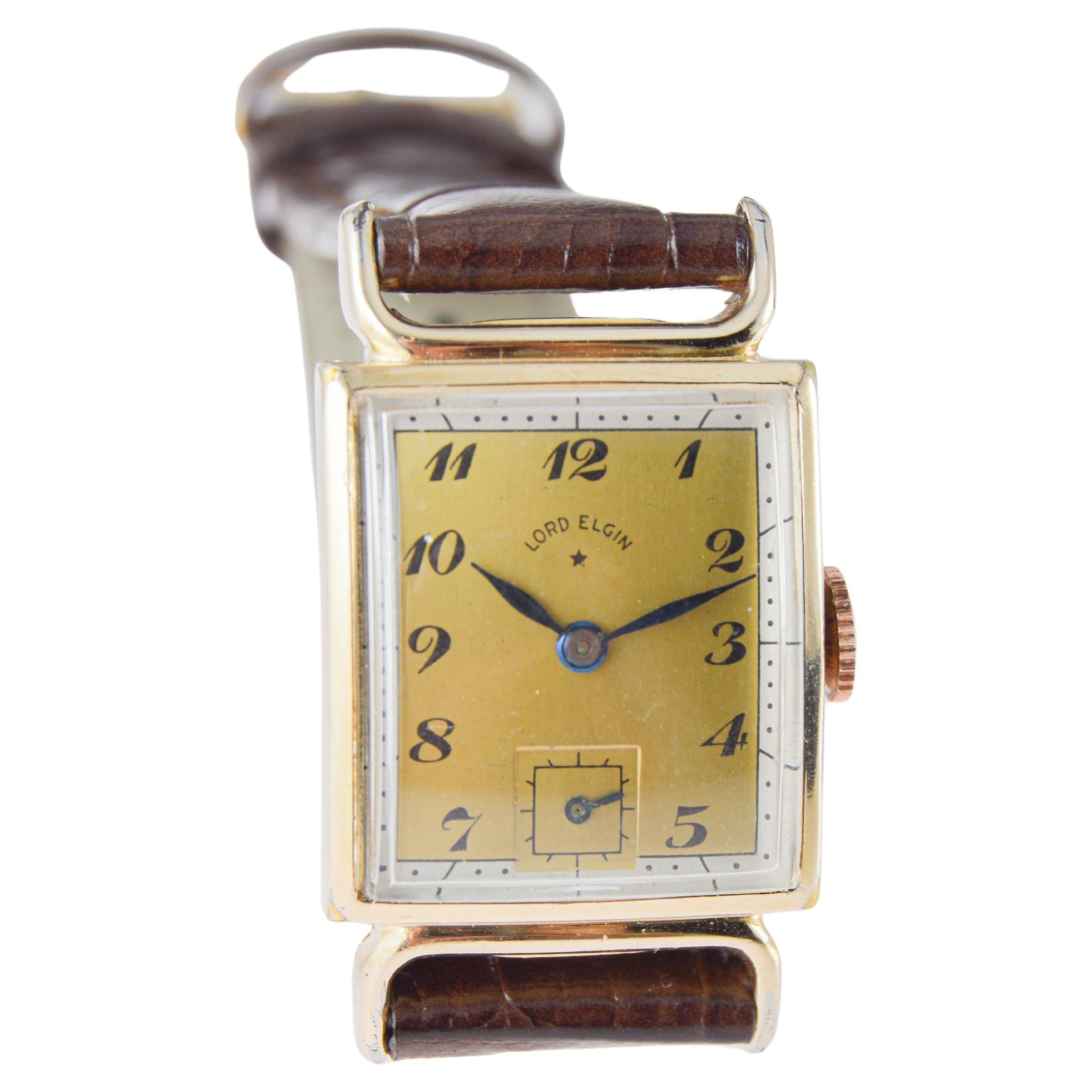 Elgin Yellow Gold Filled Art Deco Watch circa 1940s Flawless Original Dial For Sale 5