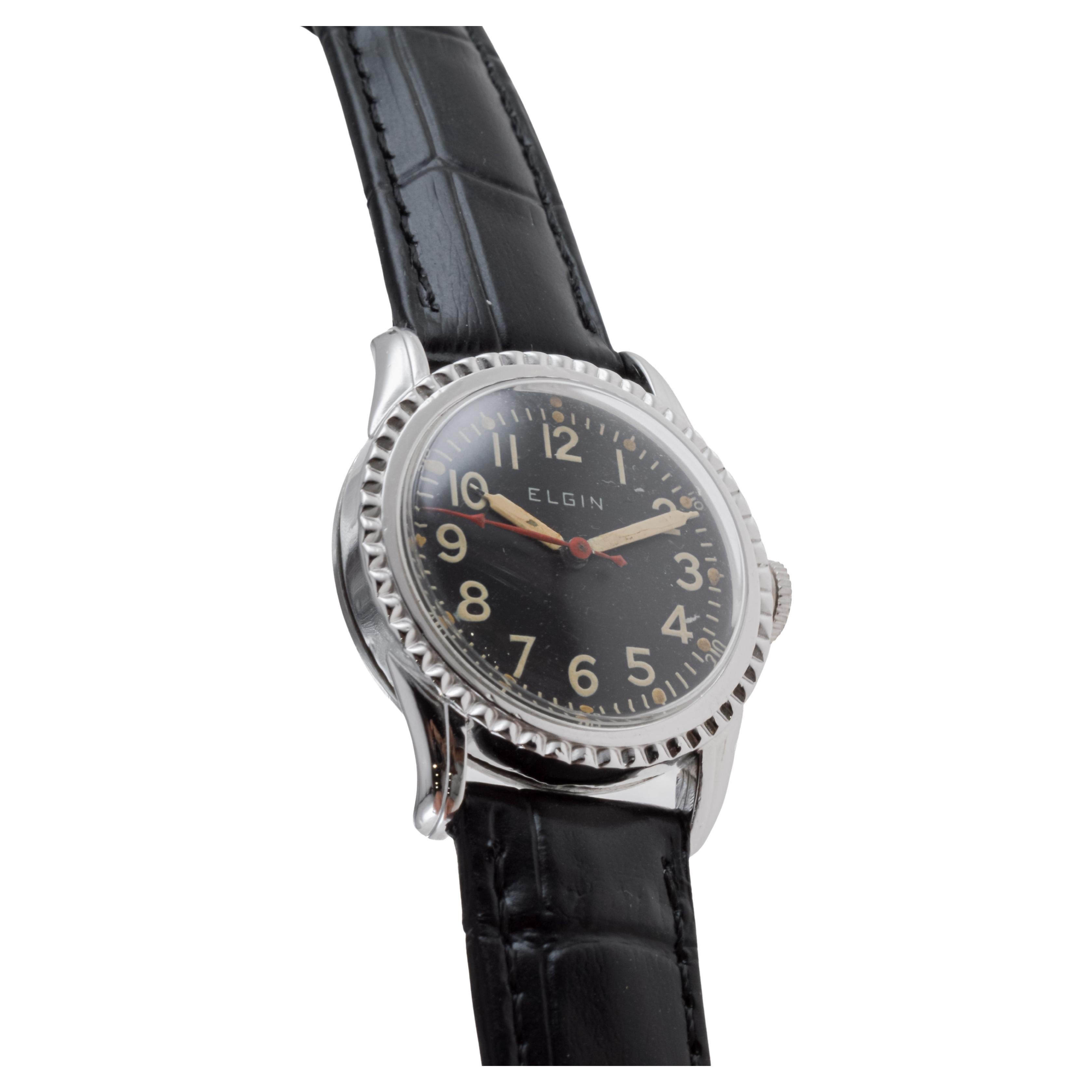 Elgin Yellow Gold Filled Art Deco Watch, circa 1940's Luminous Original Dial For Sale 3