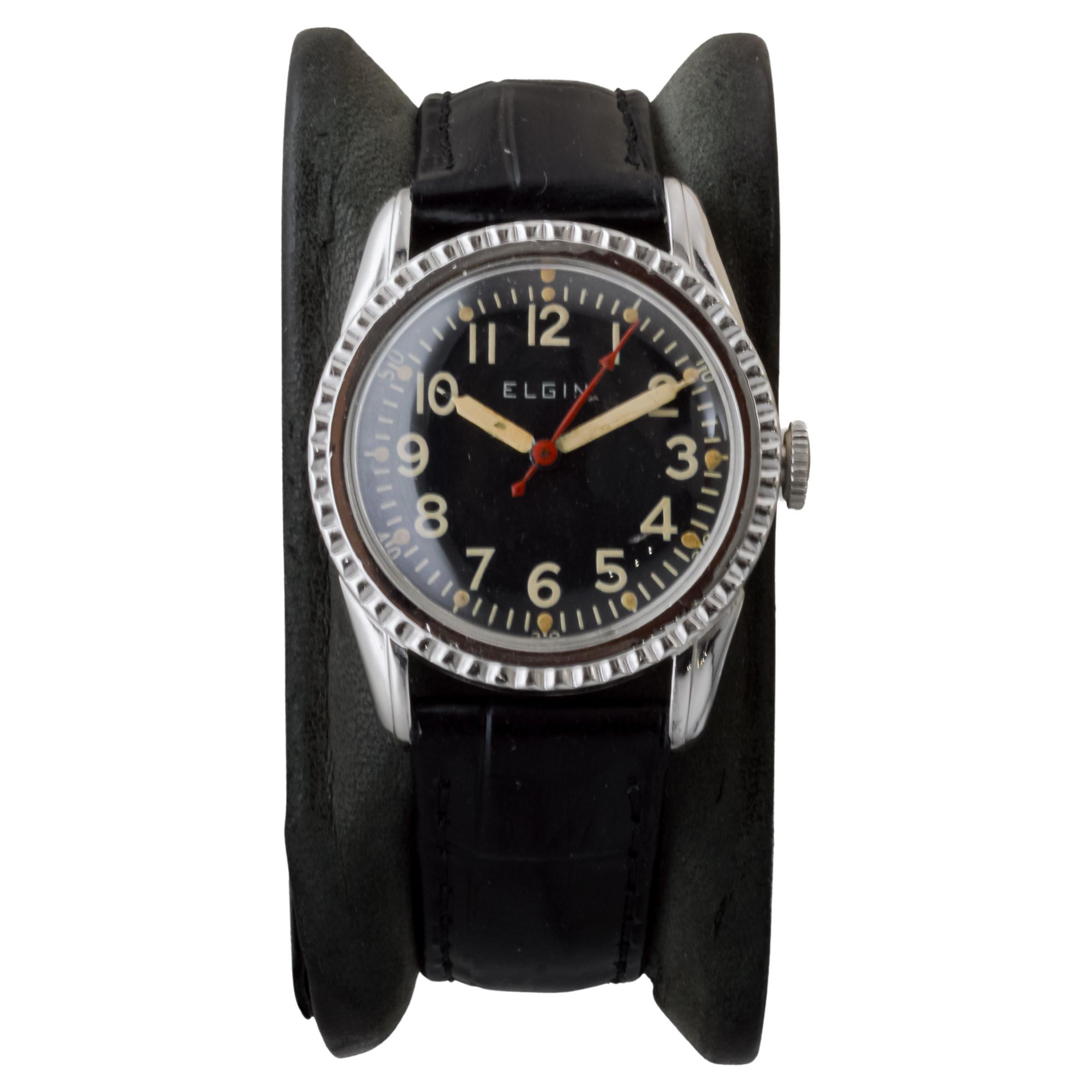 Elgin Yellow Gold Filled Art Deco Watch, circa 1940's Luminous Original Dial