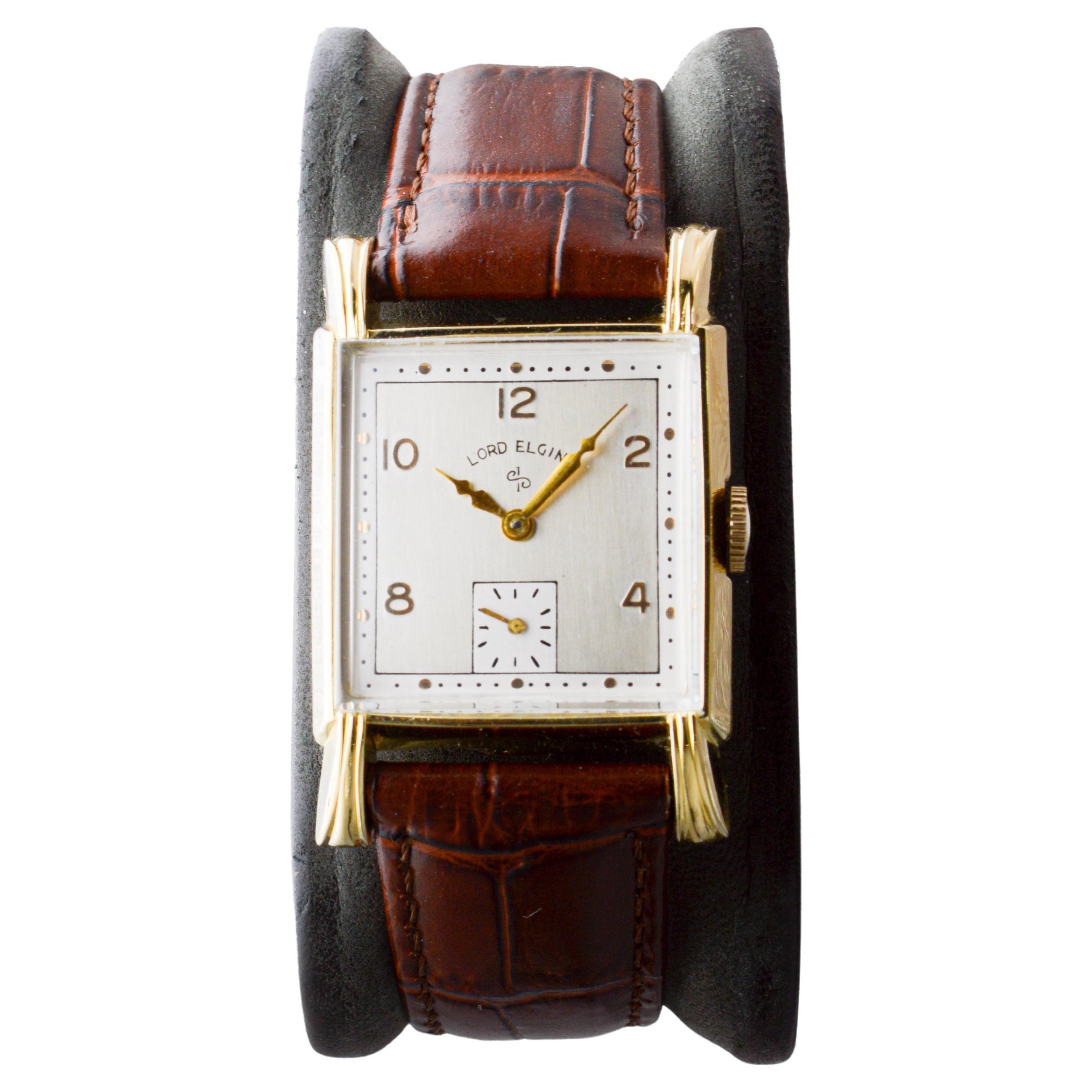 Elgin Yellow Gold Filled Art Deco Watch circa 1940's with Flawless Original Dial