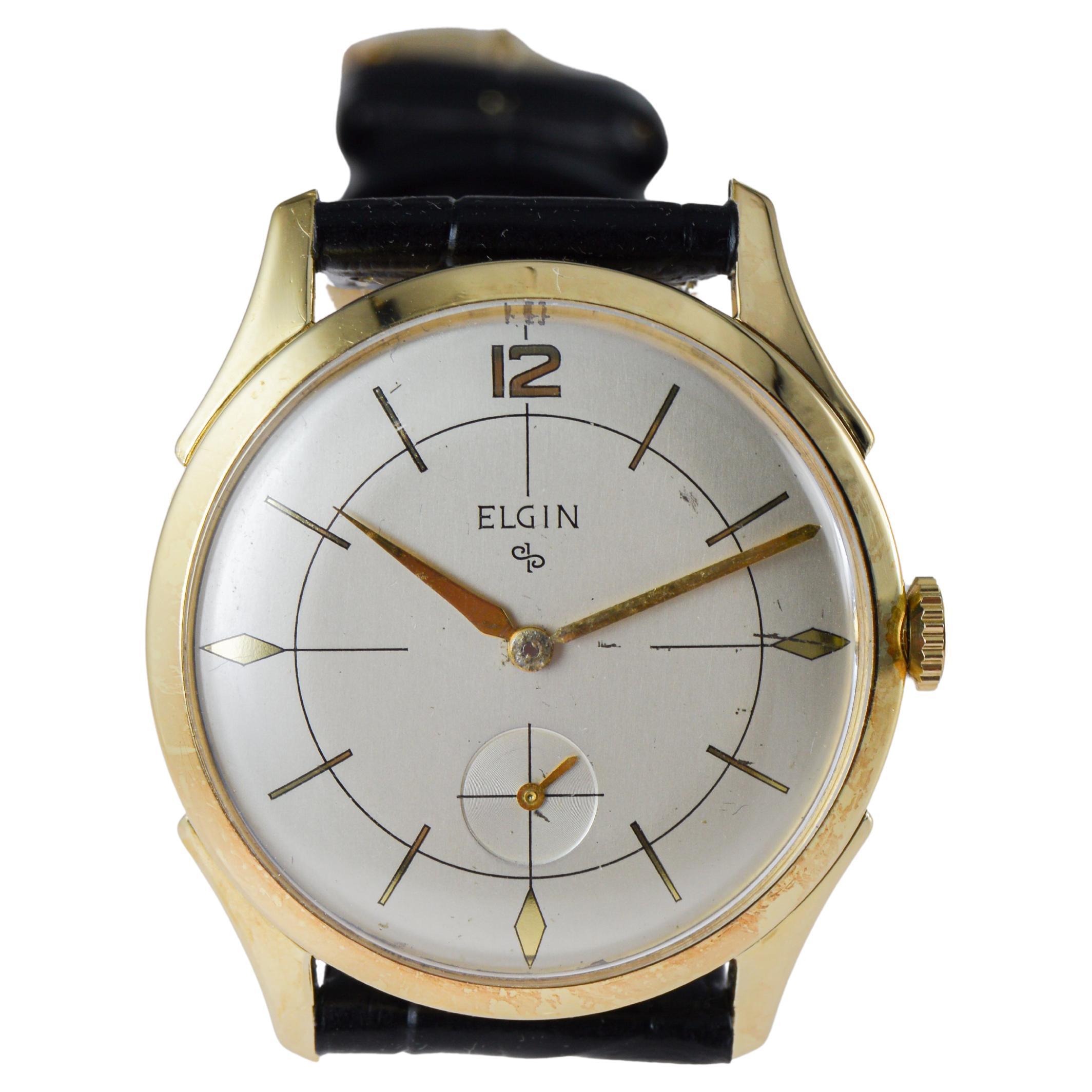 Elgin Montre Art Déco en or jaune circa 1950 en vente 6