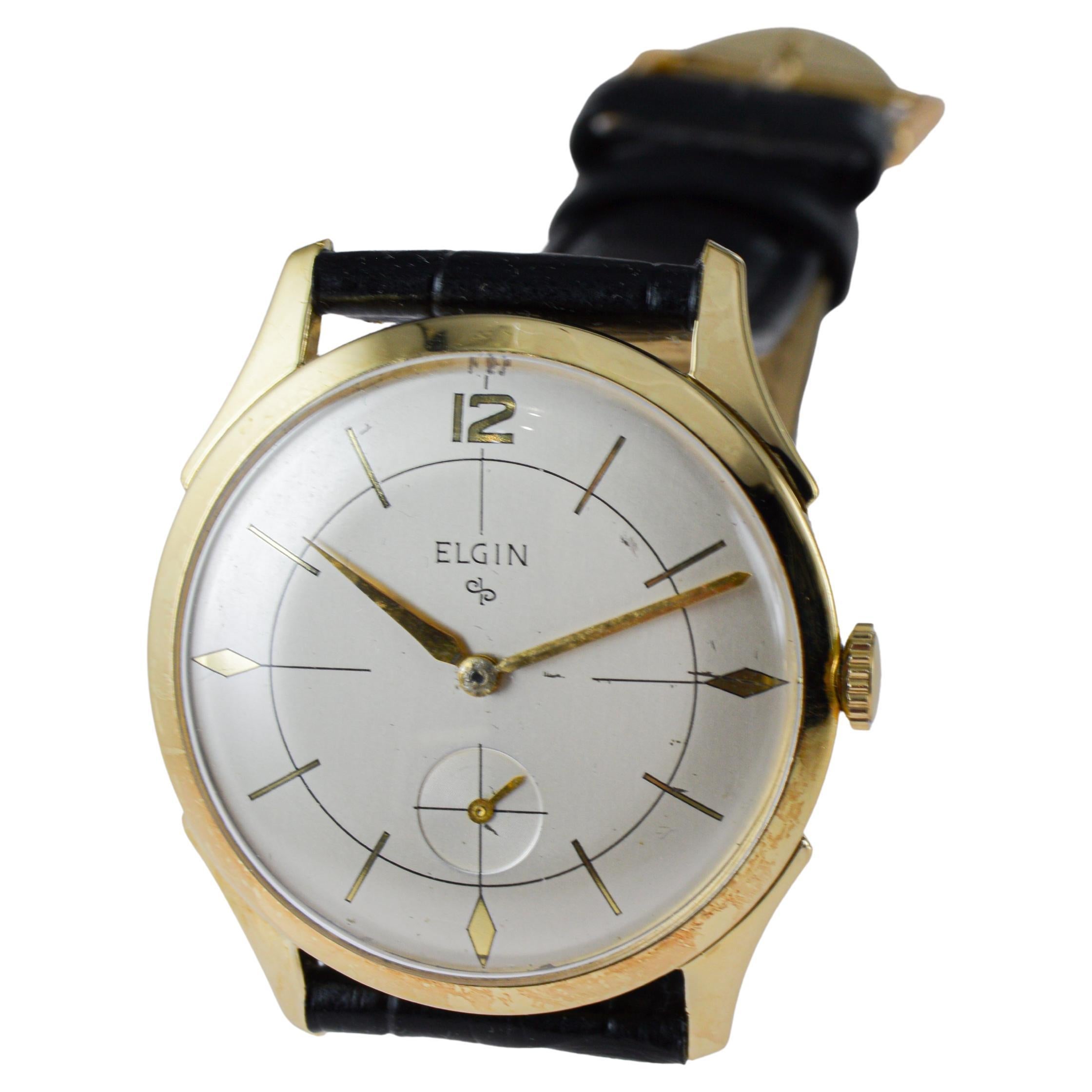 Elgin Montre Art Déco en or jaune circa 1950 en vente 7