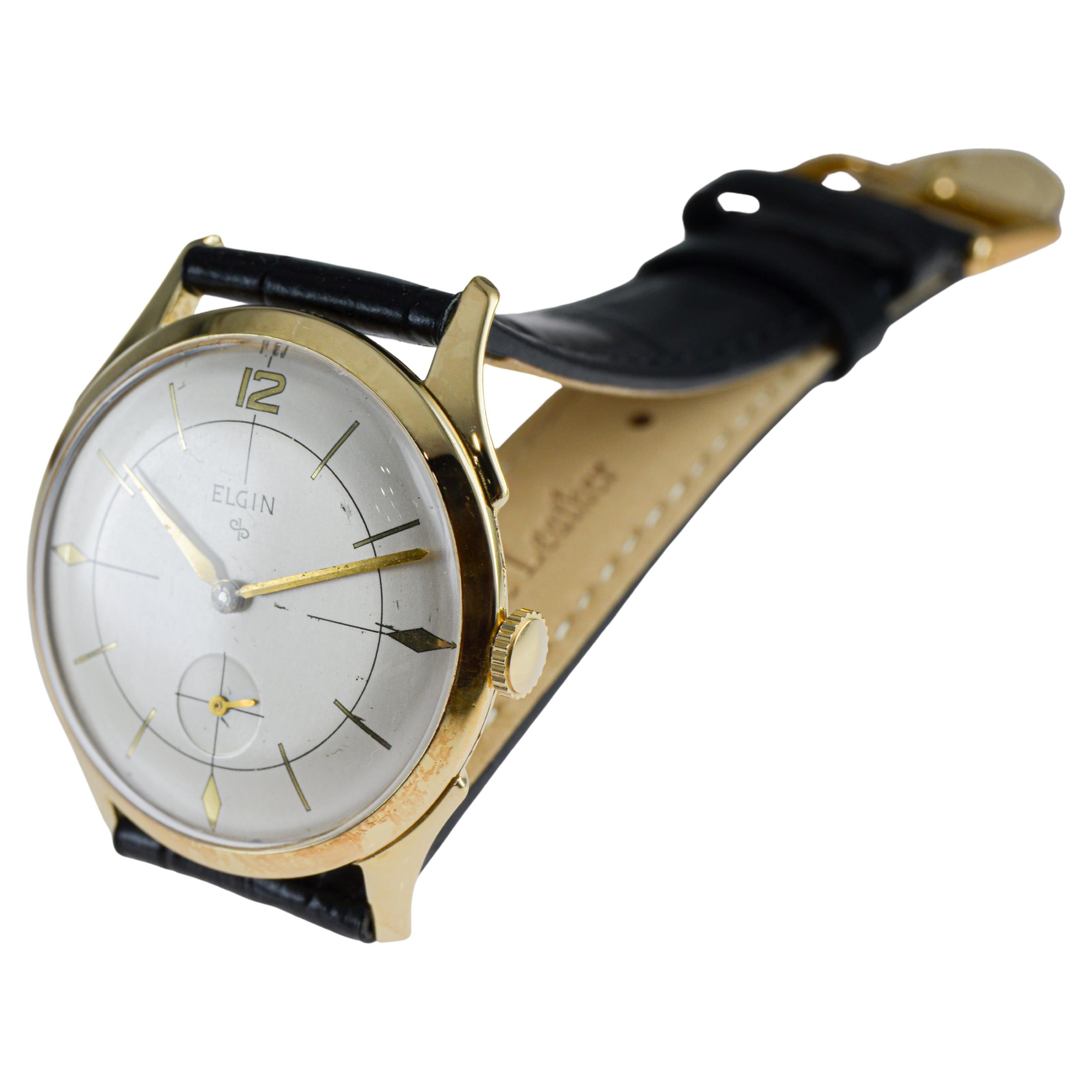 Elgin Montre Art Déco en or jaune circa 1950 en vente 8