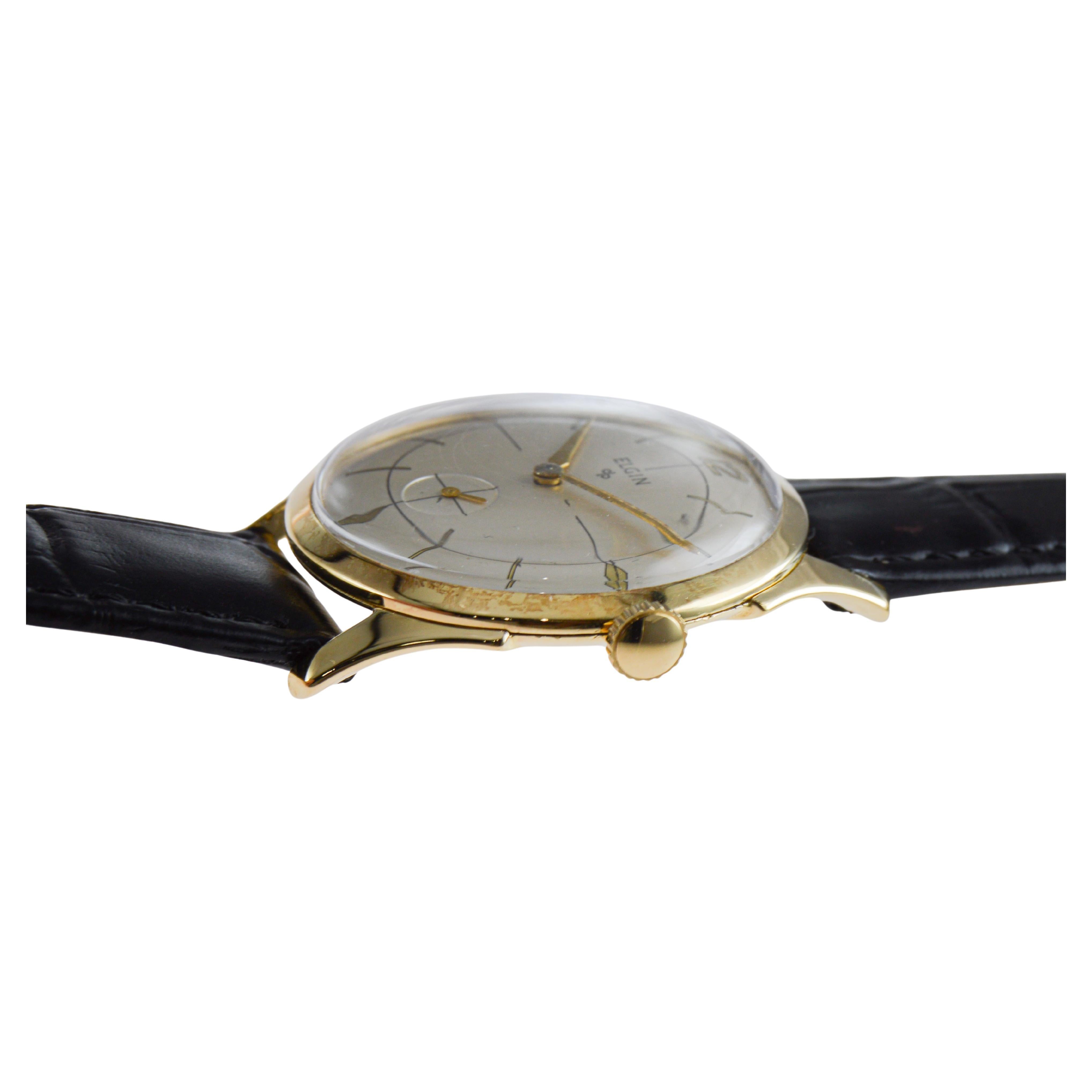 Elgin Montre Art Déco en or jaune circa 1950 en vente 9