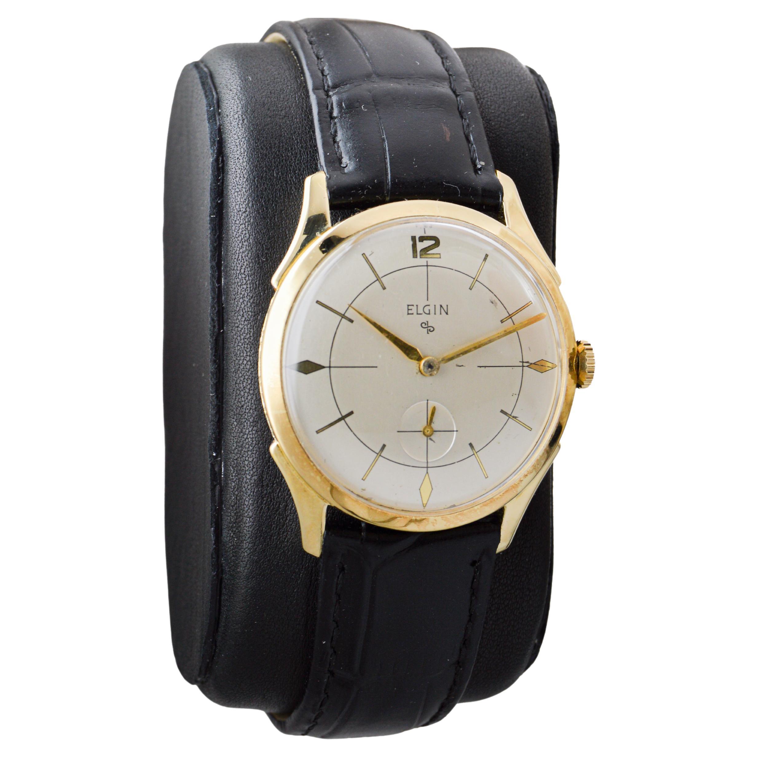 Art déco Elgin Montre Art Déco en or jaune circa 1950 en vente