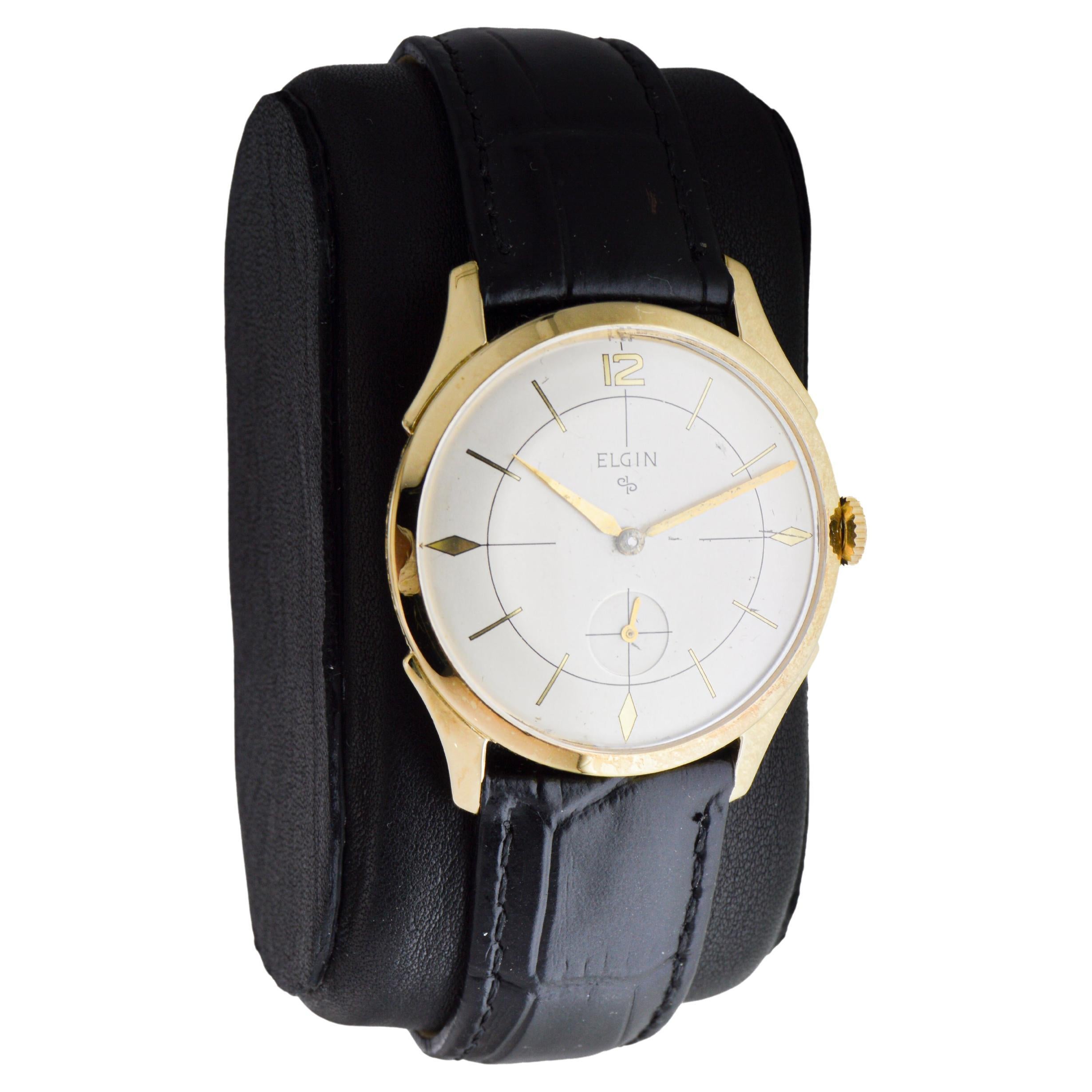 Elgin Montre Art Déco en or jaune circa 1950 Excellent état - En vente à Long Beach, CA