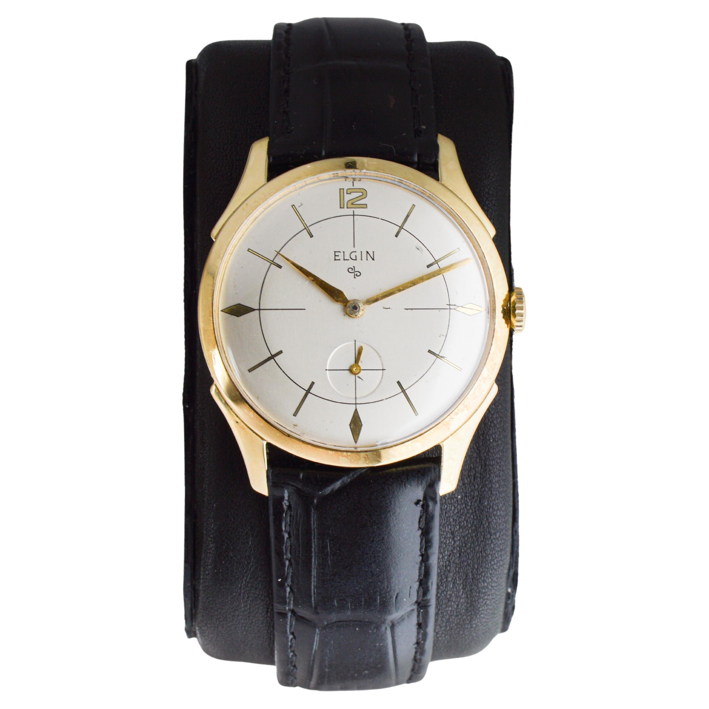 Elgin Montre Art Déco en or jaune circa 1950 Unisexe en vente