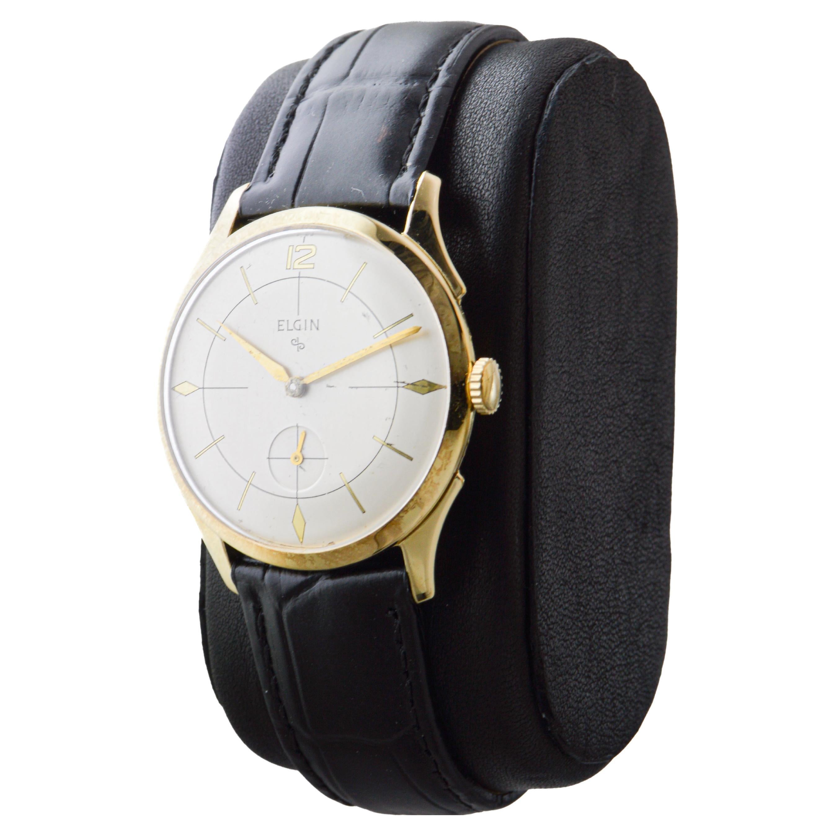 Elgin Montre Art Déco en or jaune circa 1950 en vente 2