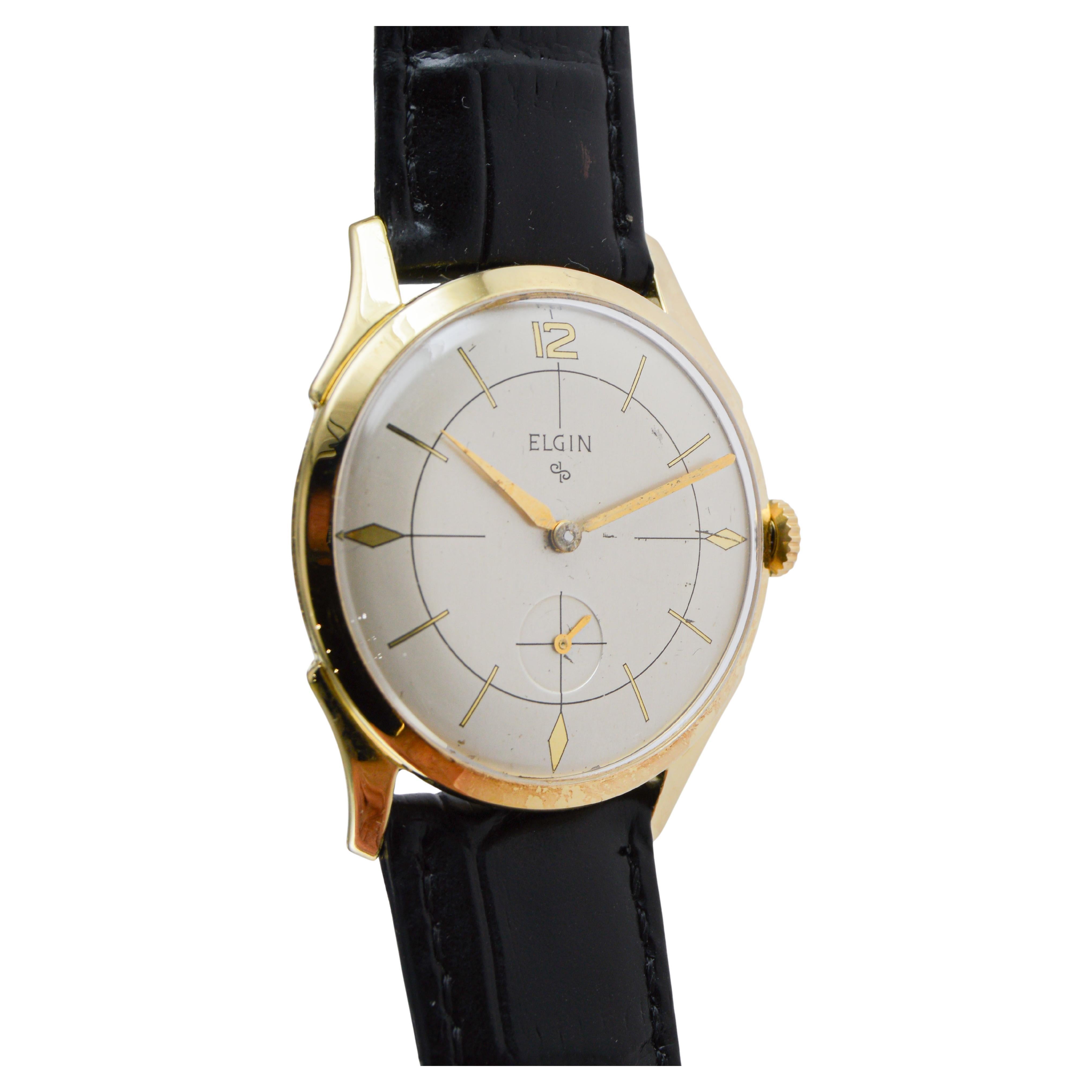 Elgin Montre Art Déco en or jaune circa 1950 en vente 3