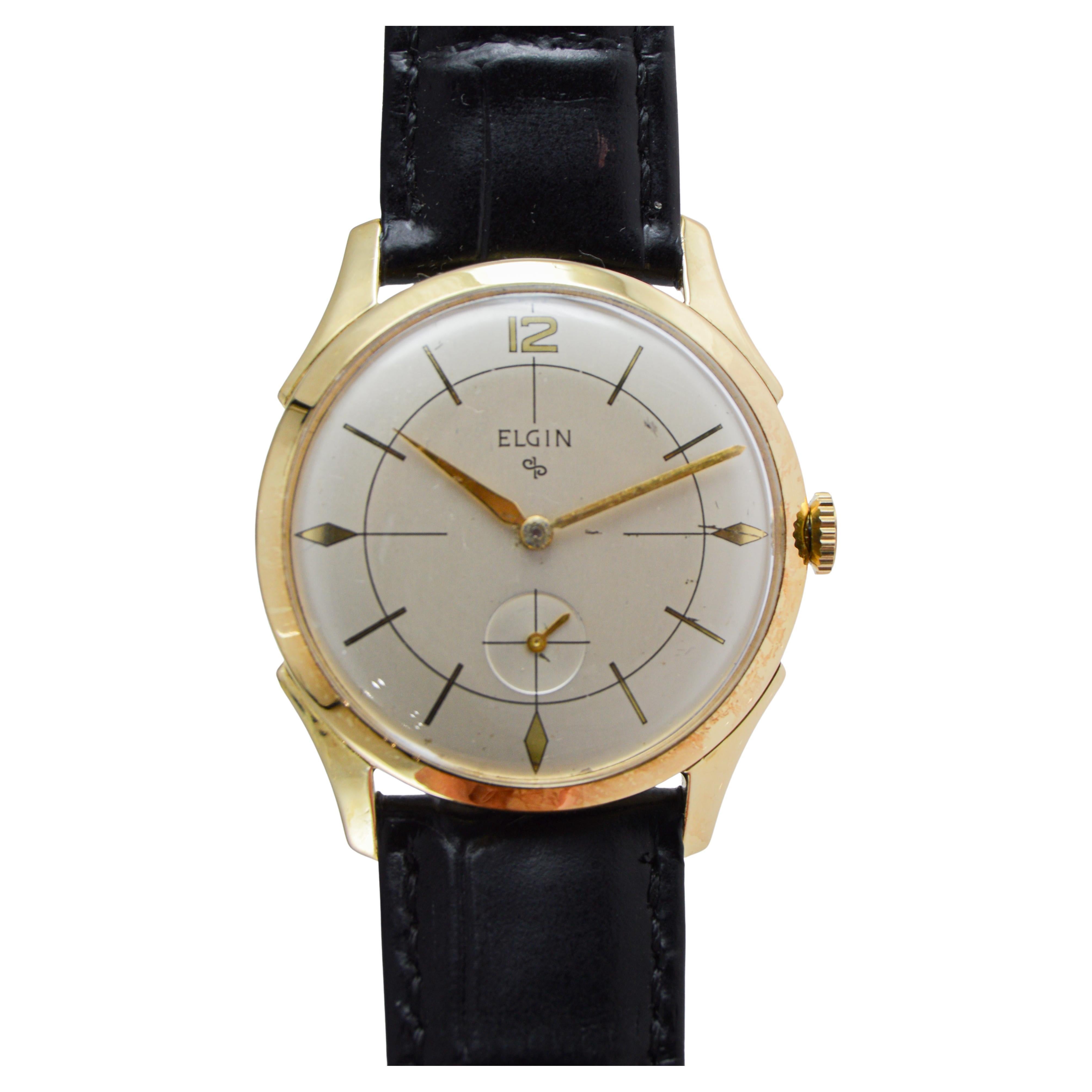 Elgin Montre Art Déco en or jaune circa 1950 en vente 4