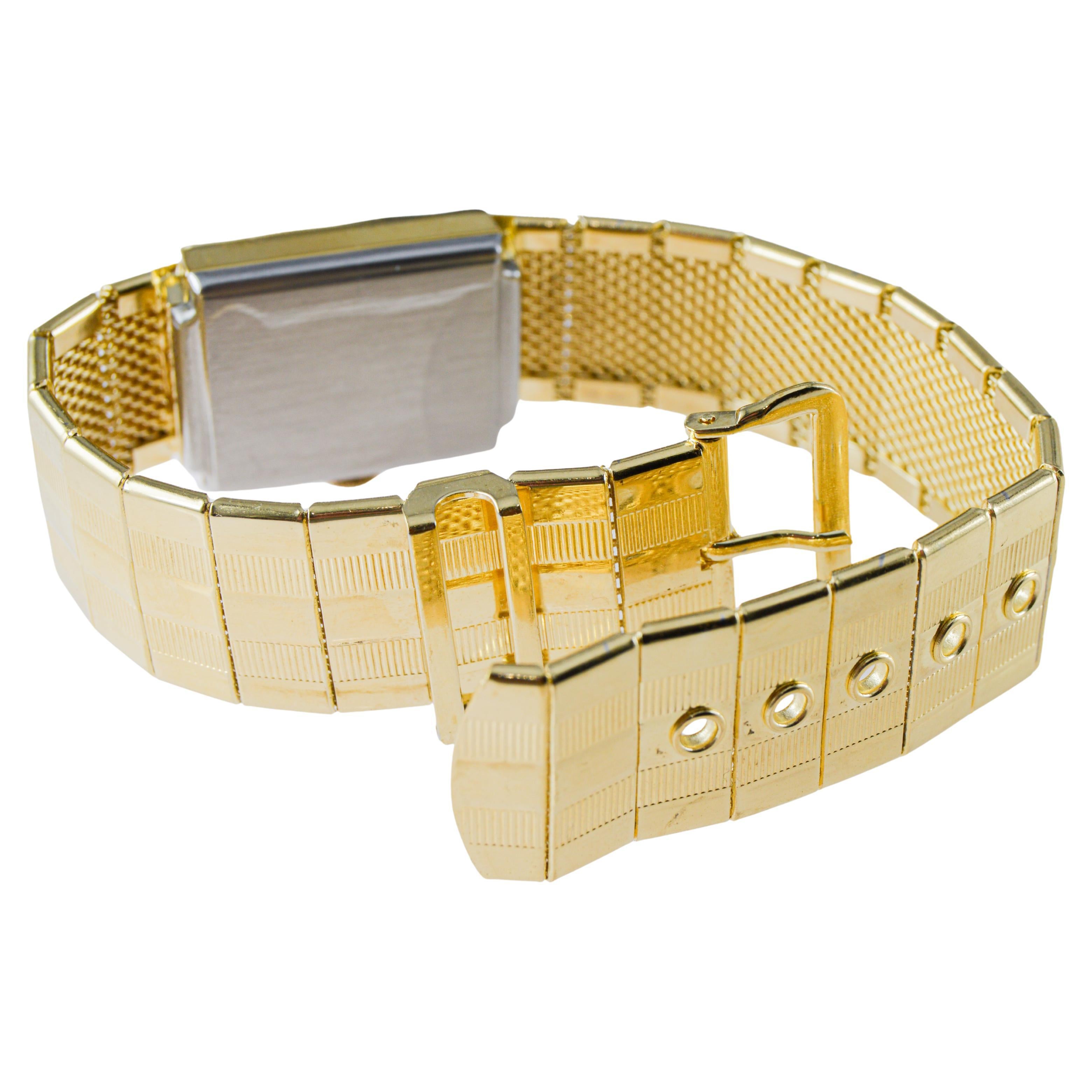 Reloj Art Déco Elgin de oro amarillo de los años 50 con esfera original en venta 8