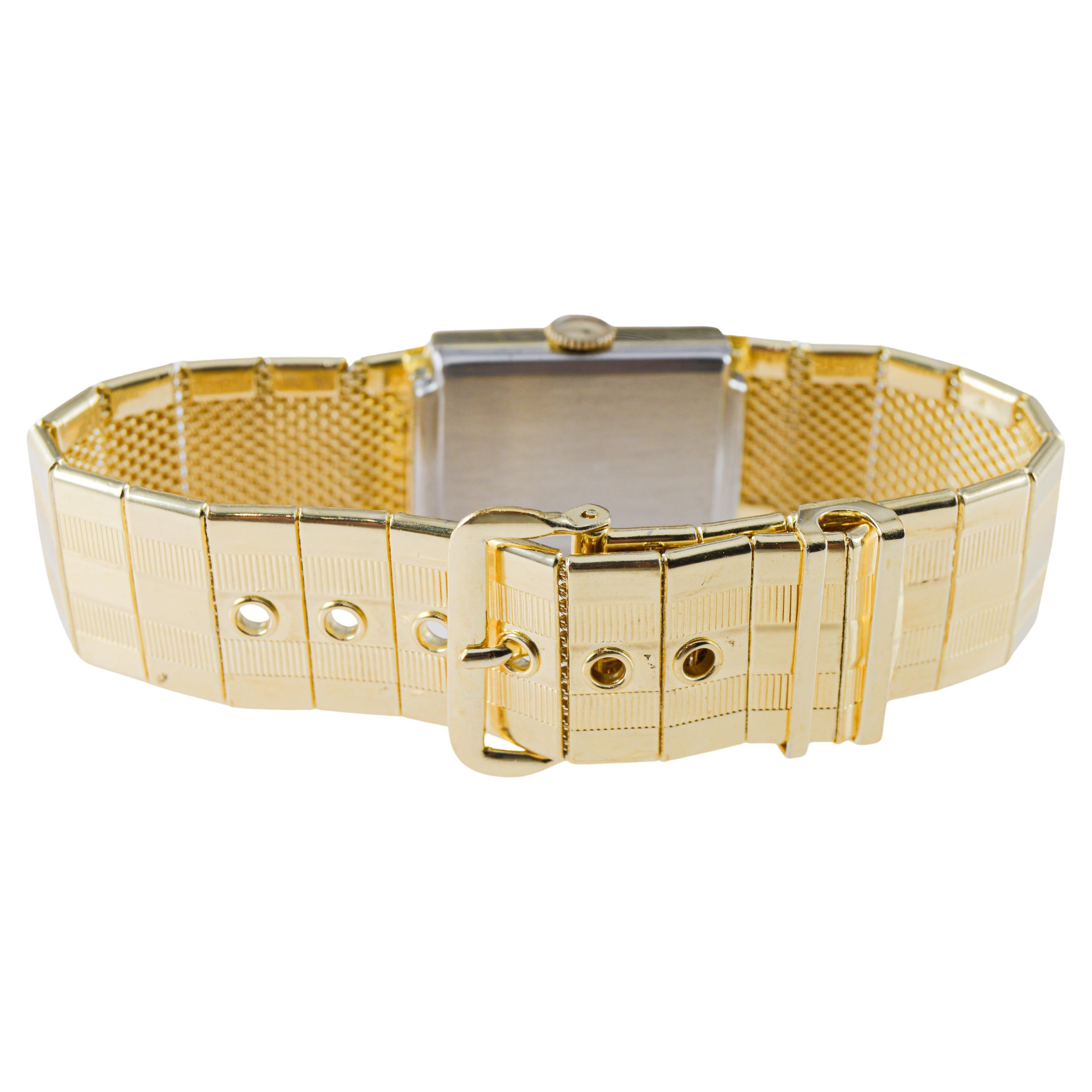 Reloj Art Déco Elgin de oro amarillo de los años 50 con esfera original en venta 9