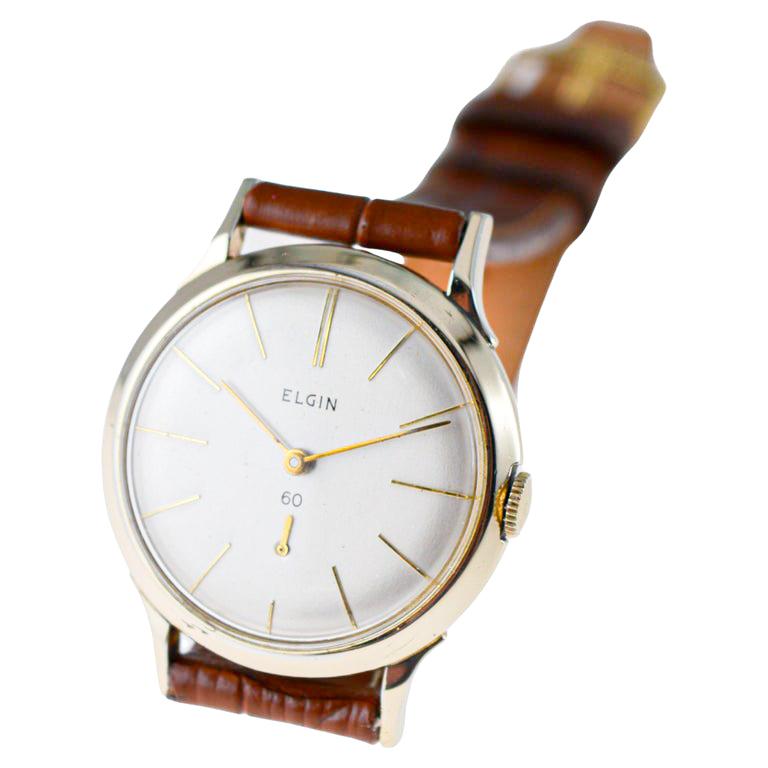 Elgin Yellow Gold Filled Art Deco Watch, Round circa 1950's with Original Dial For Sale 6