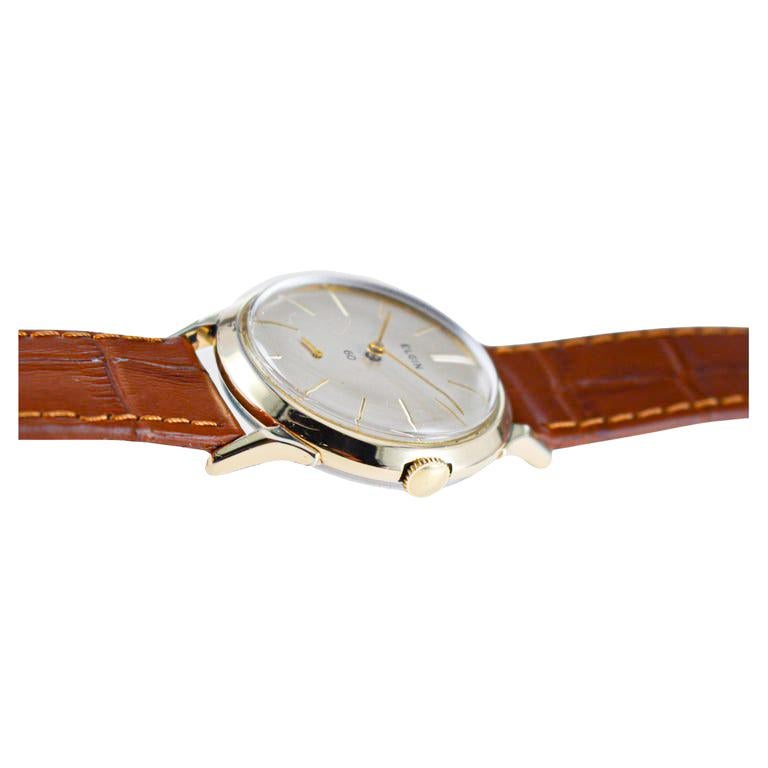 Elgin Yellow Gold Filled Art Deco Watch, Round circa 1950's with Original Dial For Sale 7
