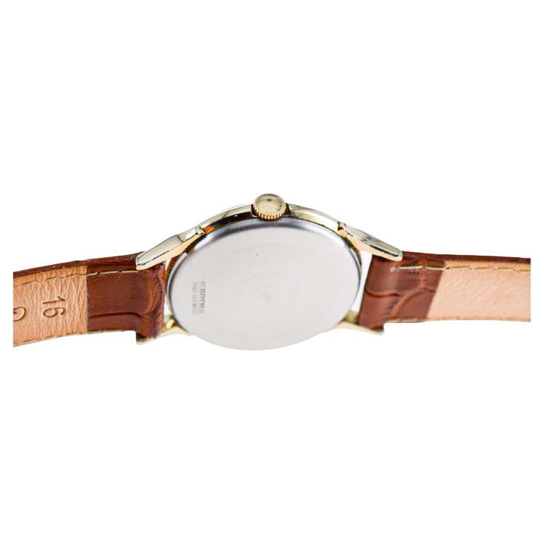 Elgin Yellow Gold Filled Art Deco Watch, Round circa 1950's with Original Dial For Sale 8