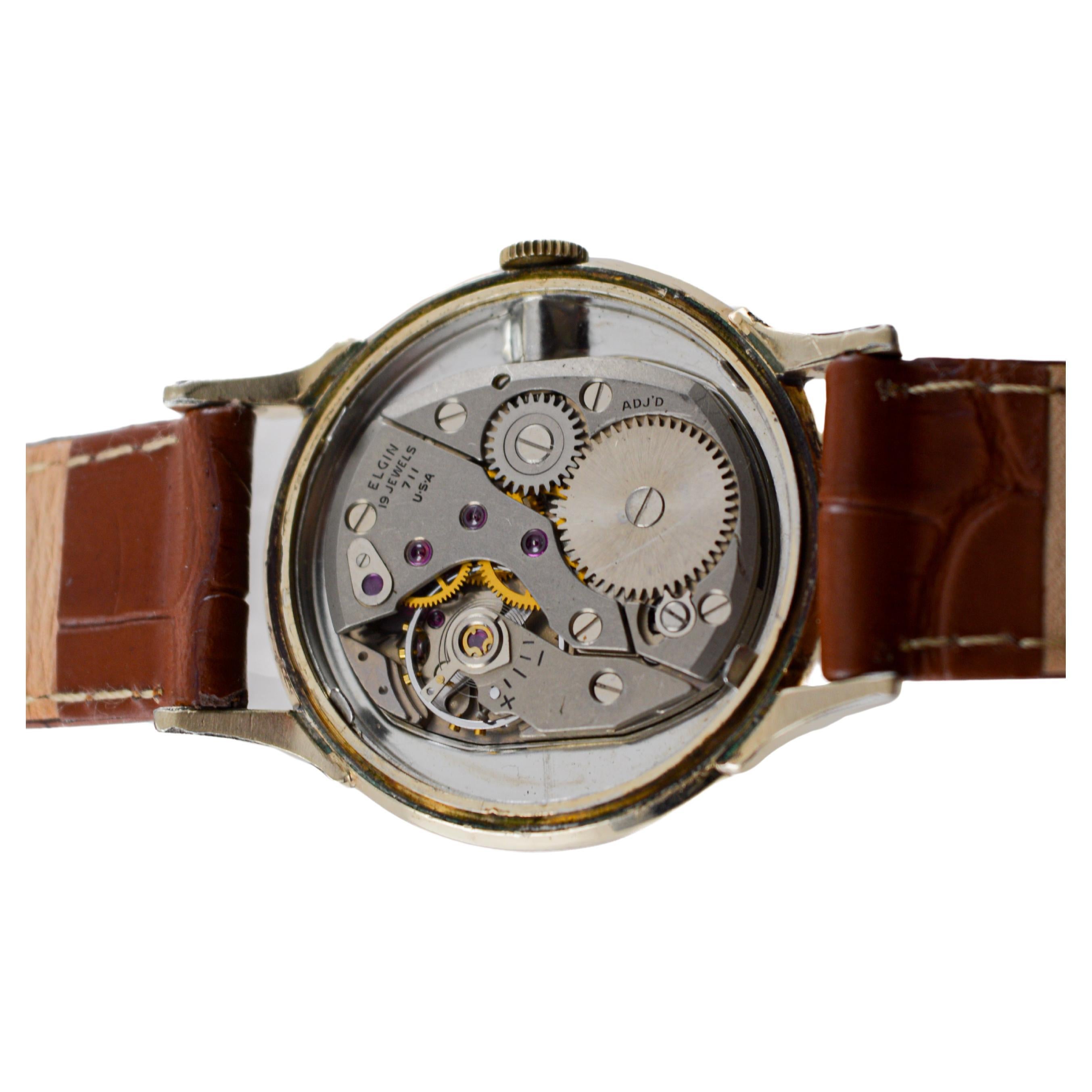 Elgin Yellow Gold Filled Art Deco Watch, Round circa 1950's with Original Dial For Sale 11