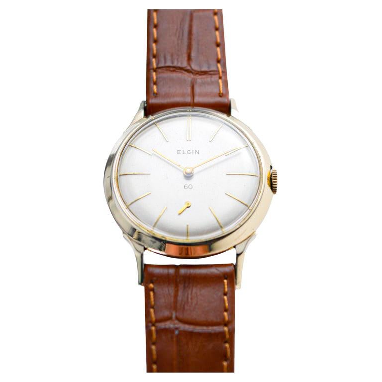 Elgin Yellow Gold Filled Art Deco Watch, Round circa 1950's with Original Dial For Sale 2