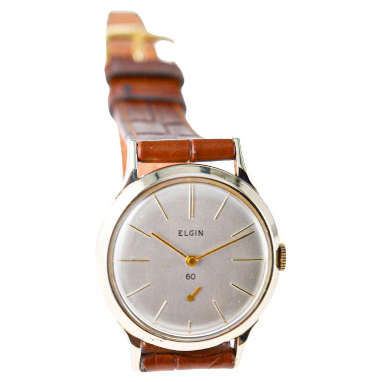 Elgin Yellow Gold Filled Art Deco Watch, Round circa 1950's with Original Dial For Sale 5