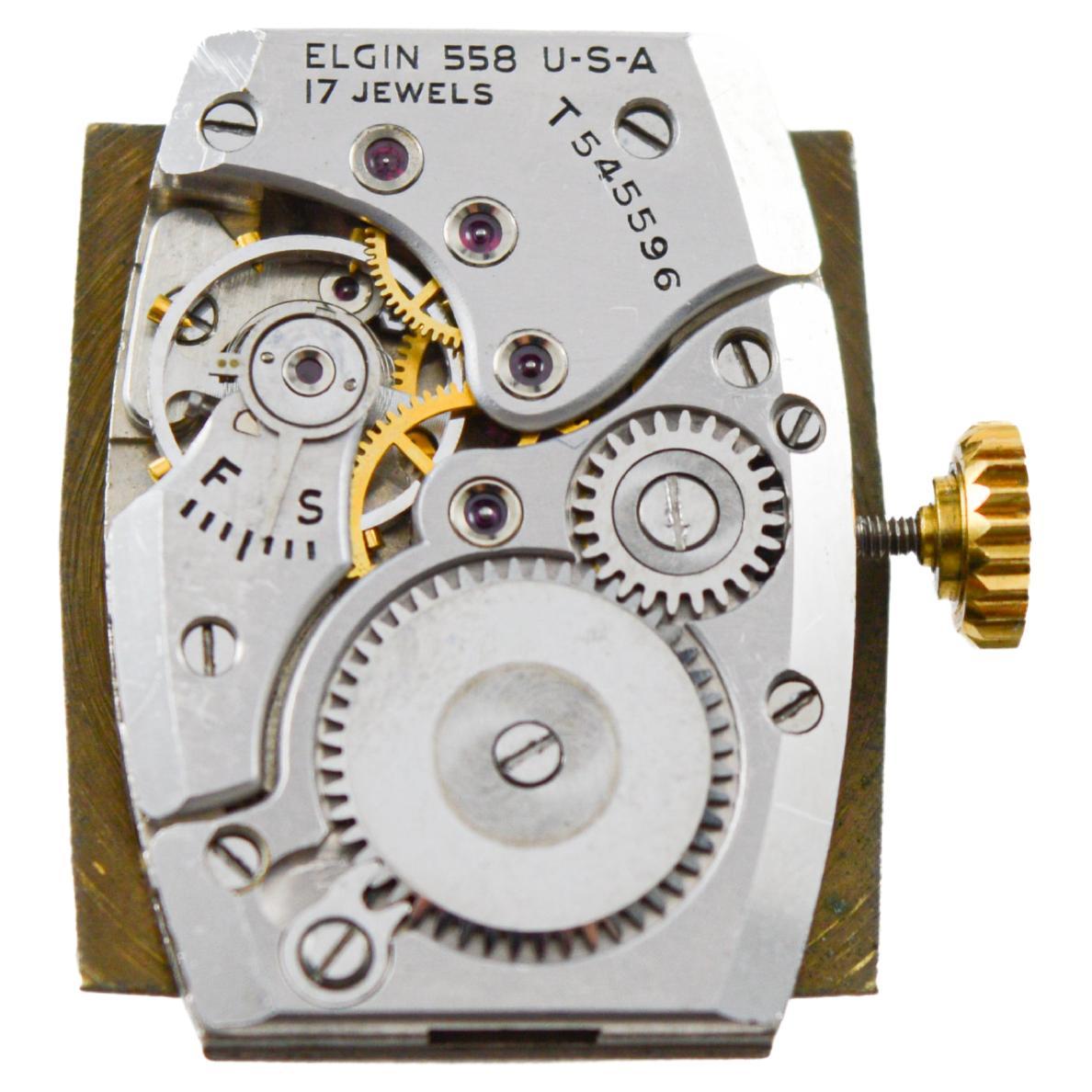 Elgin Yellow Gold Filled Art Deco Watch, Tonneau Shaped Watch circa 1940's 9