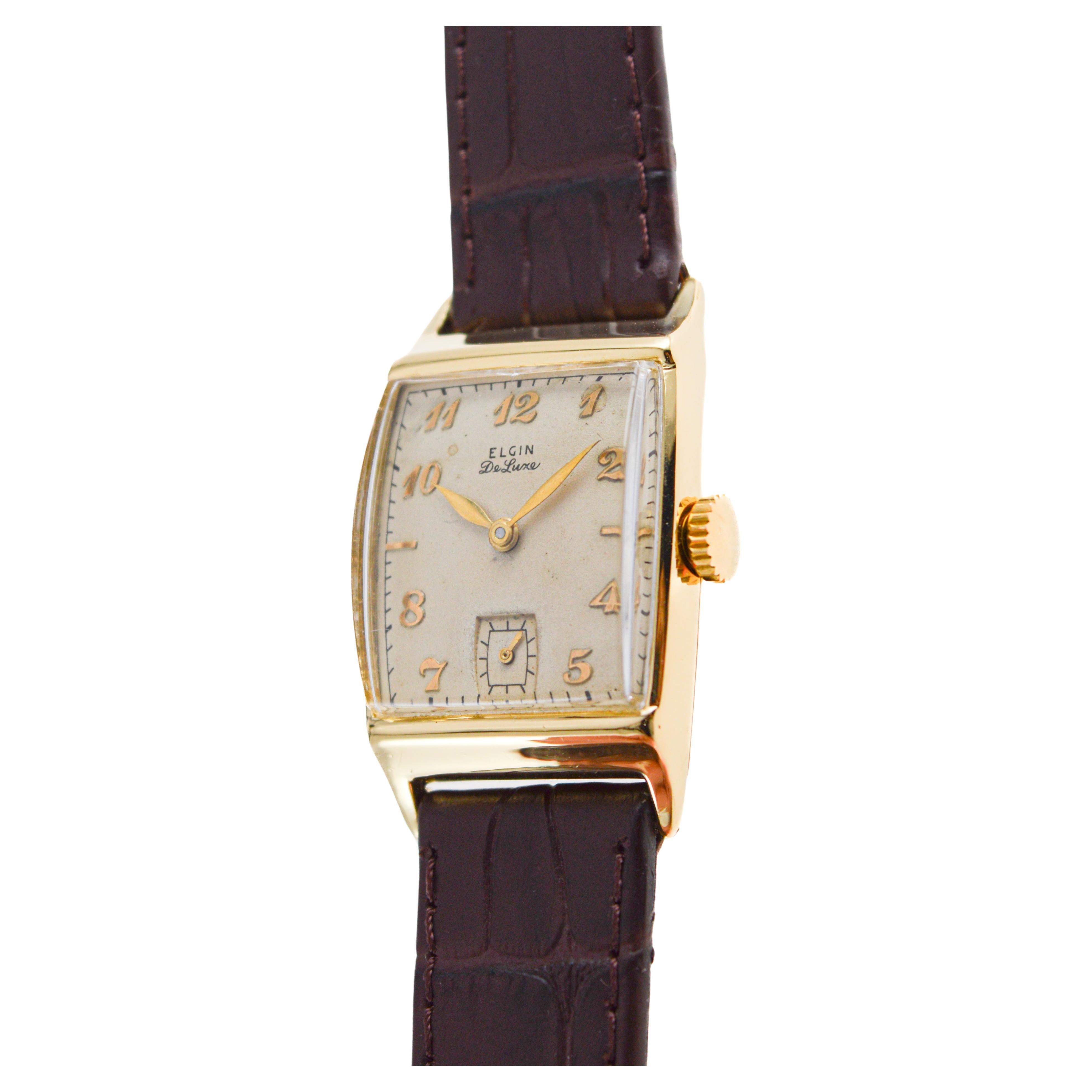 Elgin Yellow Gold Filled Art Deco Watch, Tonneau Shaped Watch circa 1940's 2