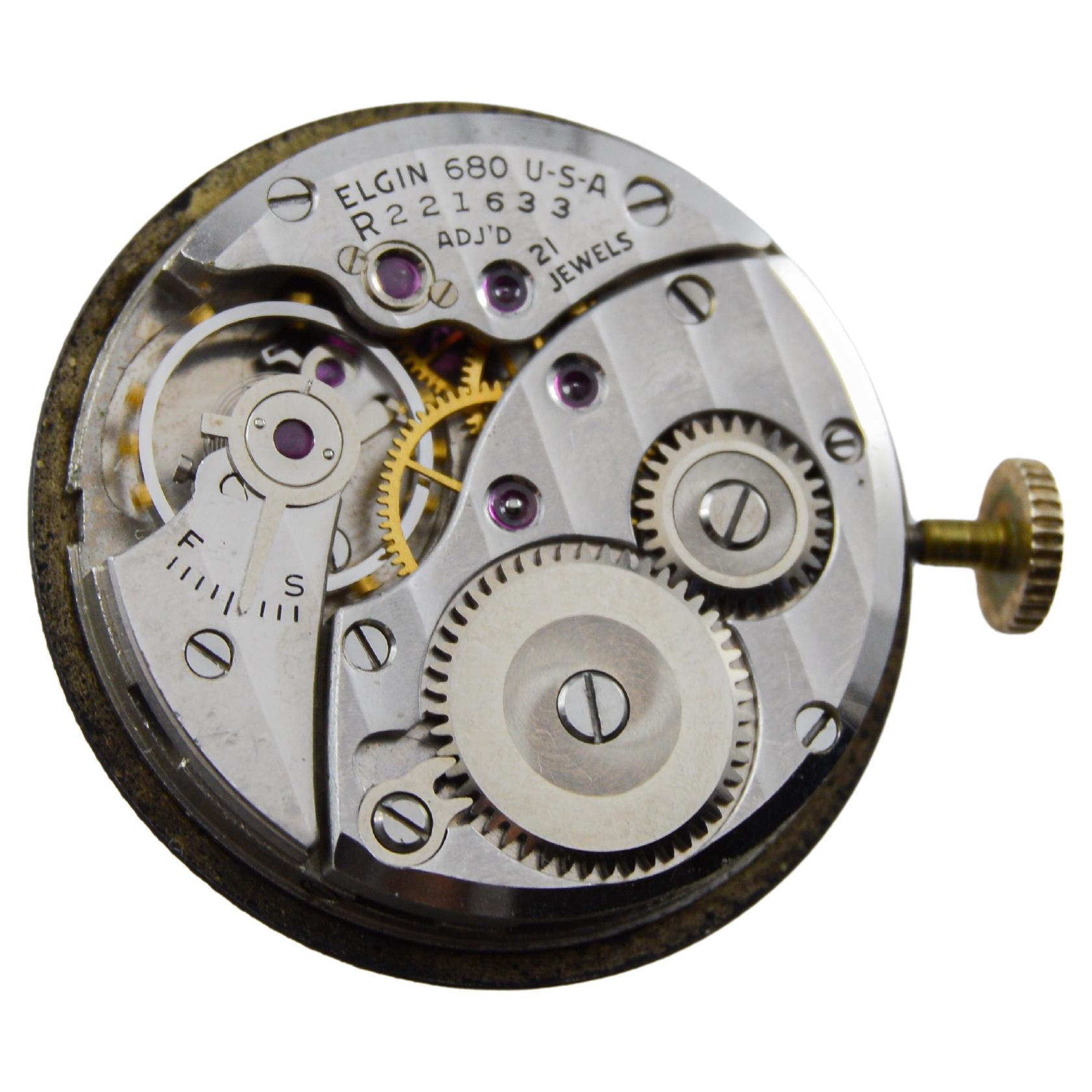 Reloj Art Déco Elgin relleno de oro amarillo con esfera gofre original impecable 1940 en venta 9