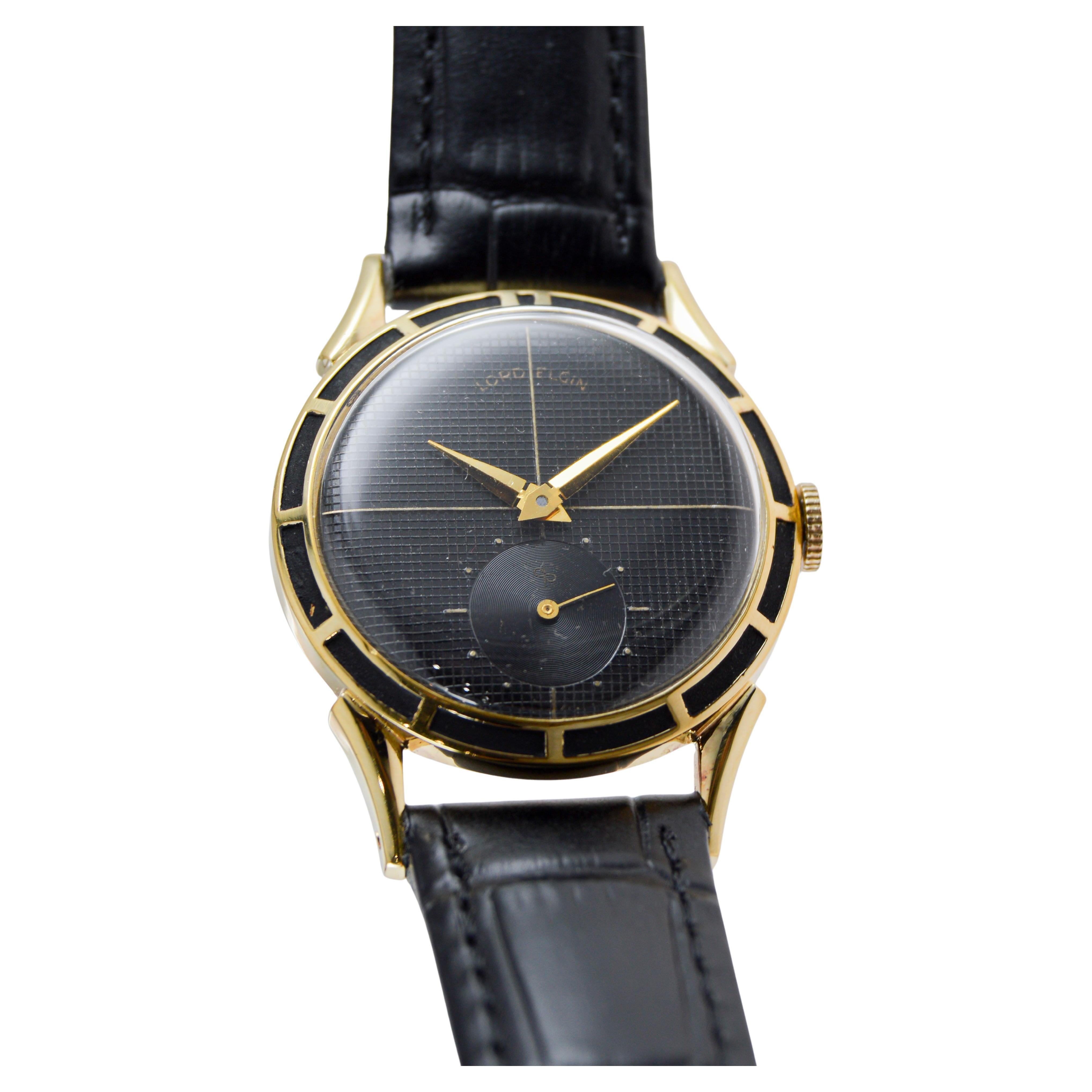 Reloj Art Déco Elgin relleno de oro amarillo con esfera gofre original impecable 1940 en venta 2