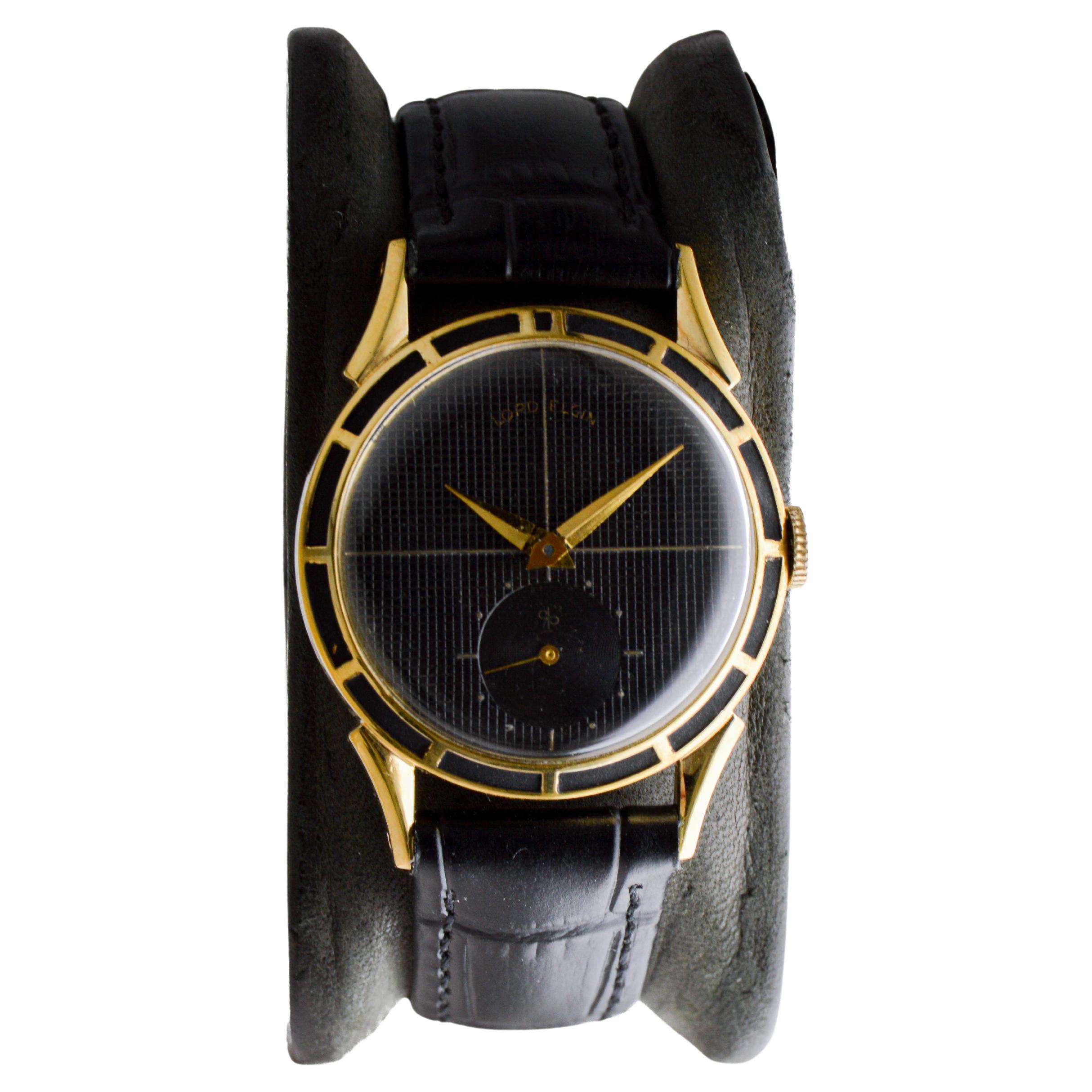 Orologio Art Deco Elgin in oro giallo con quadrante originale Waffle senza difetti 1940