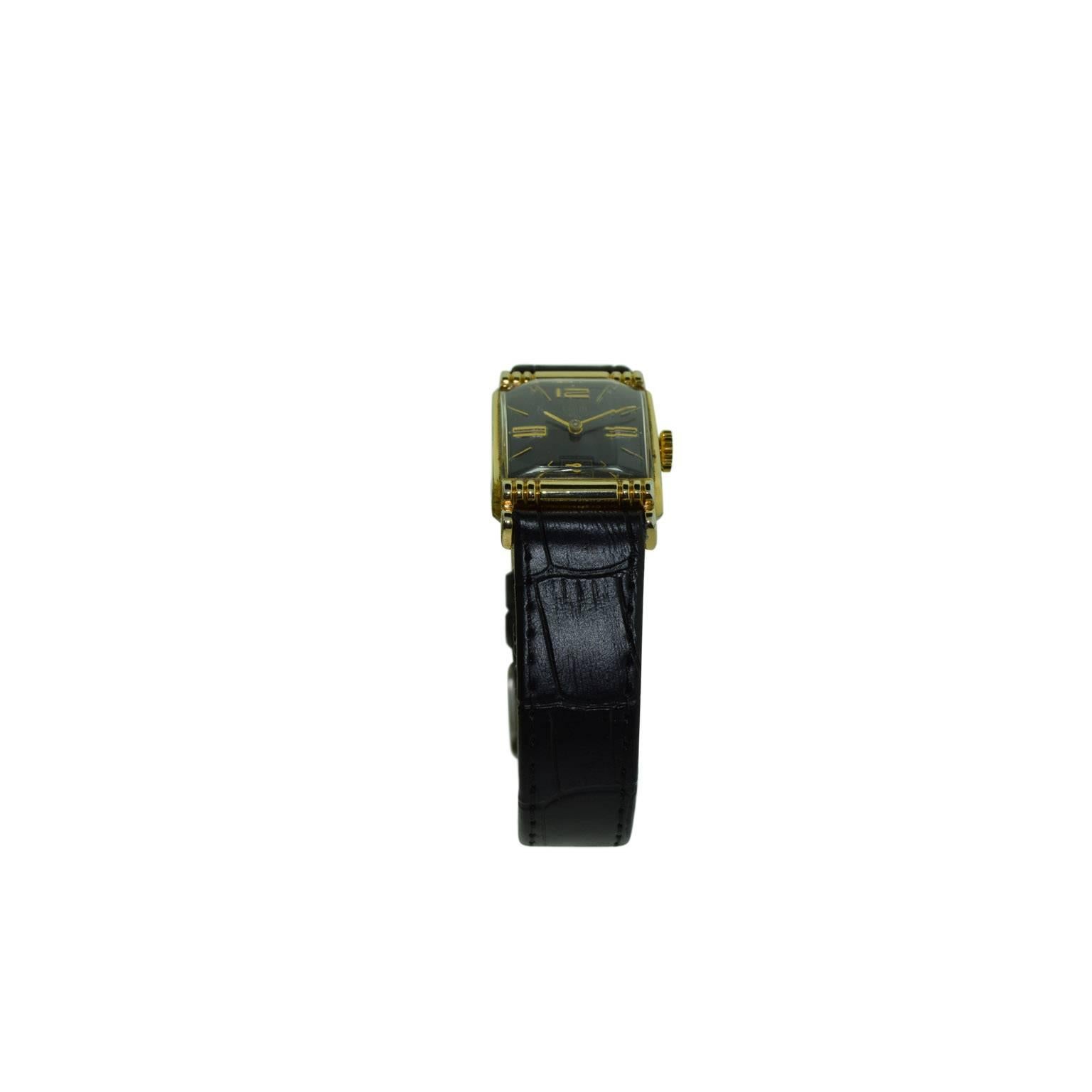 Elgin Yellow Gold Filled Art Deco Gabled Crystal Manual Wind Watch, 1940s 2