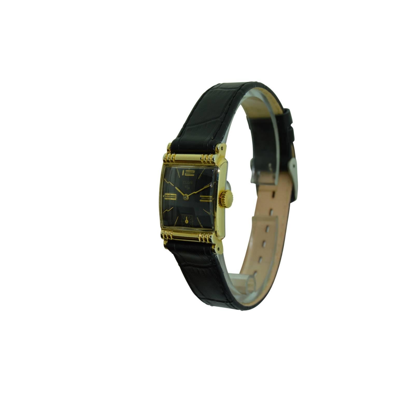 Elgin Yellow Gold Filled Art Deco Gabled Crystal Manual Wind Watch, 1940s 3