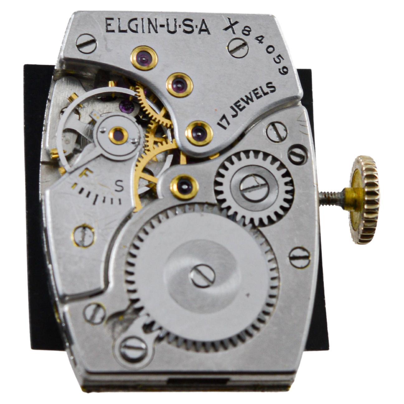 Reloj Art Déco Elgin relleno de oro amarillo con rara esfera negra  Ganchos articulados en venta 9